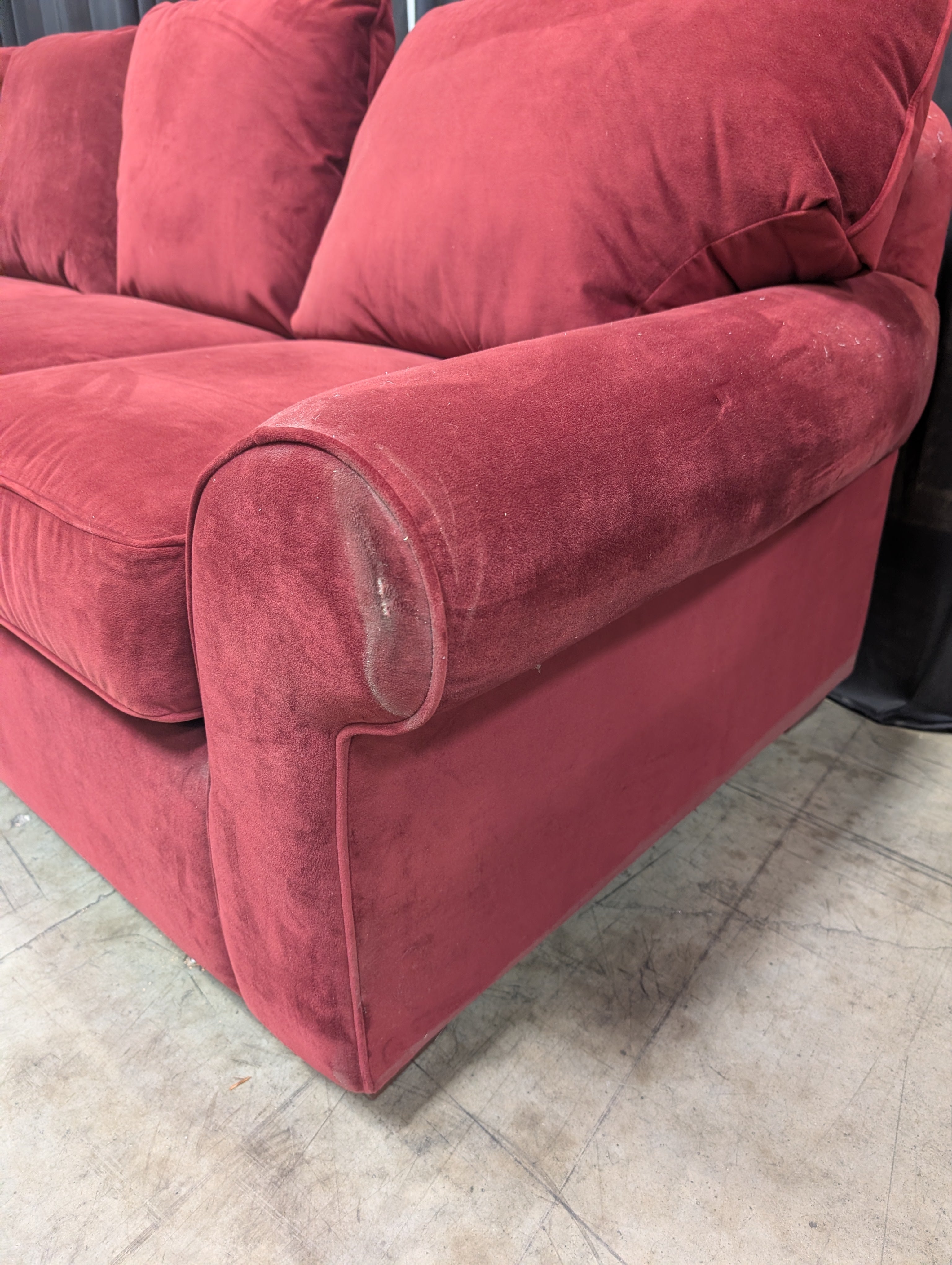 Deep Red L-Shaped Sectional Couch in Velvet
