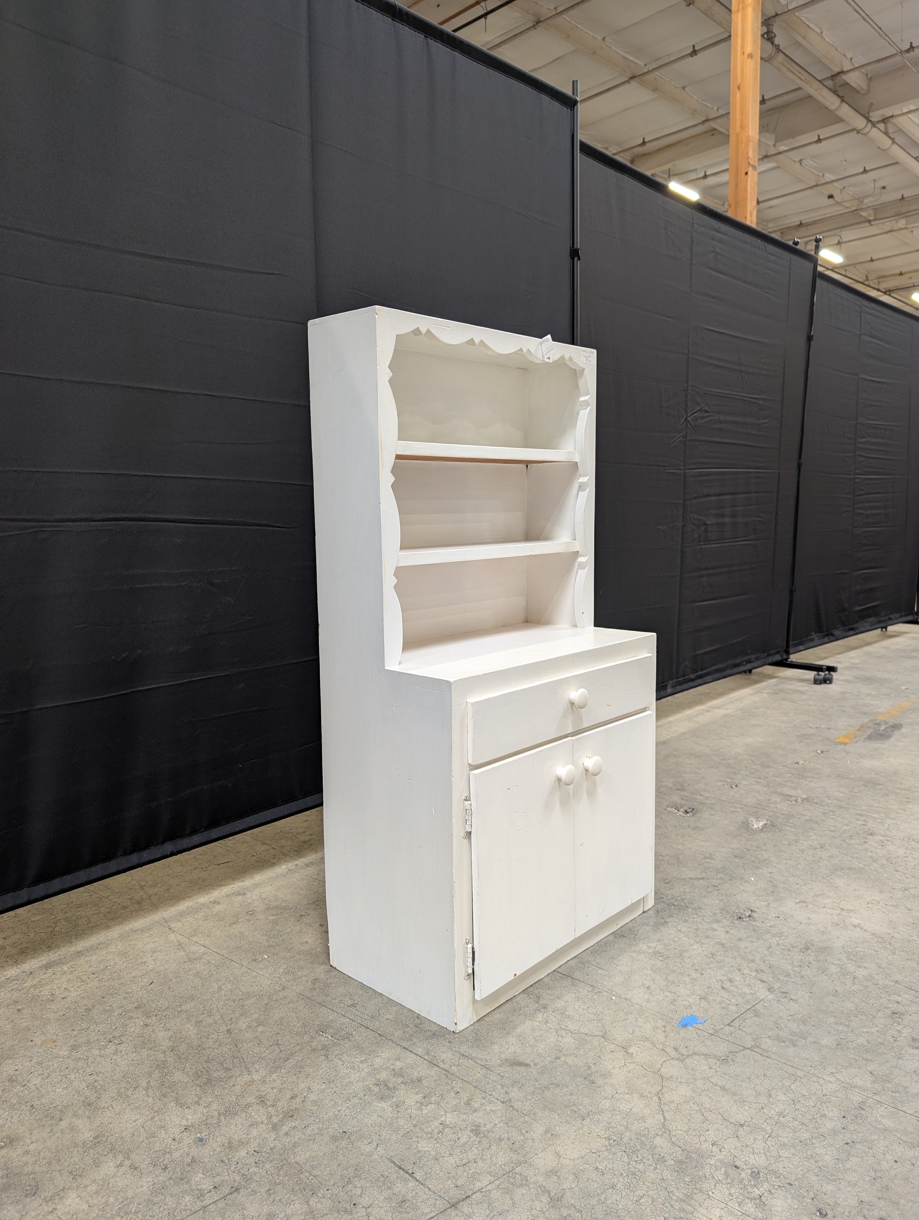 Charming Child Size White Wooden Display Shelf and Storage Cabinet