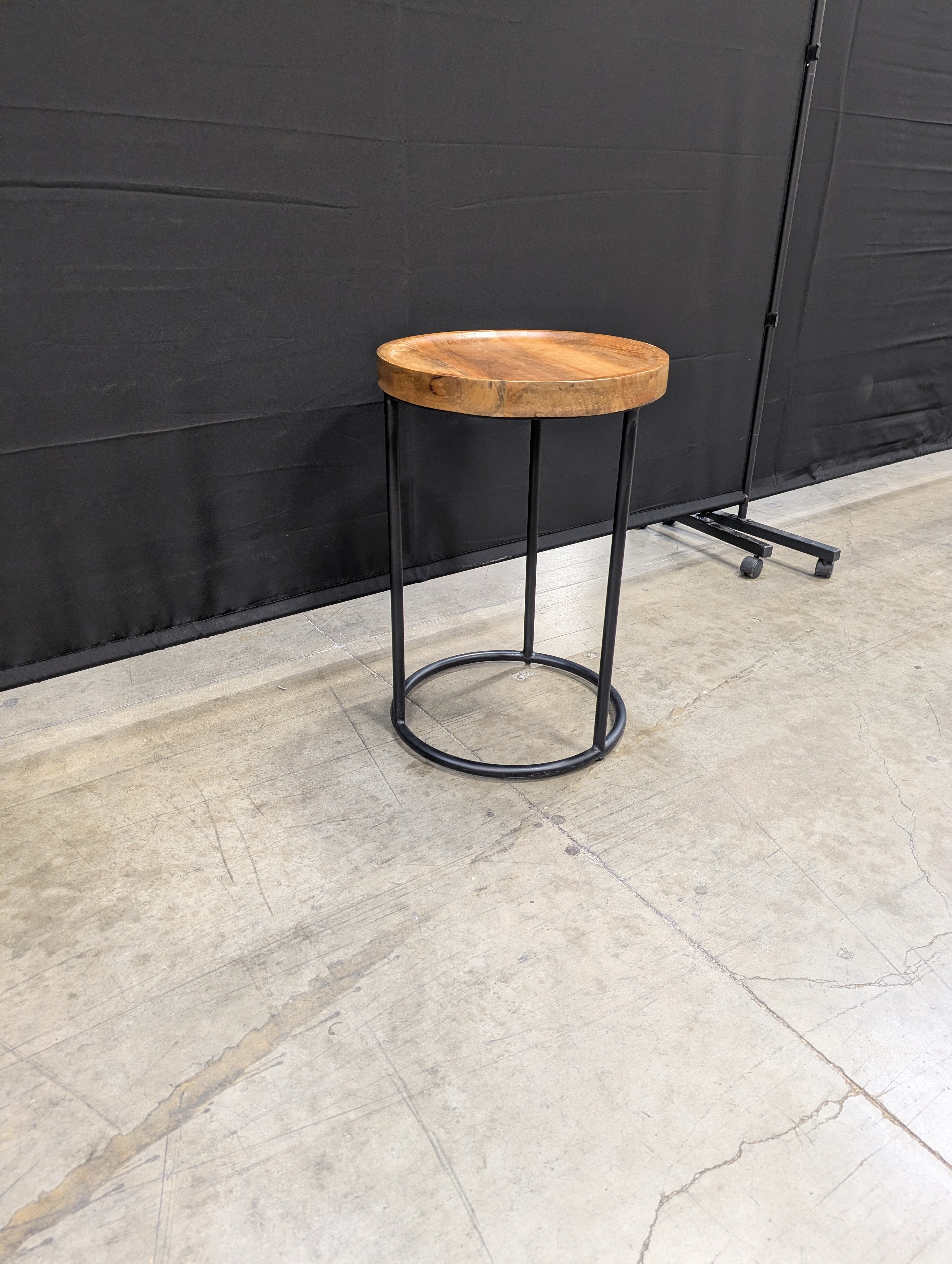 Rustic Wood Top Industrial Metal Stool Side Table