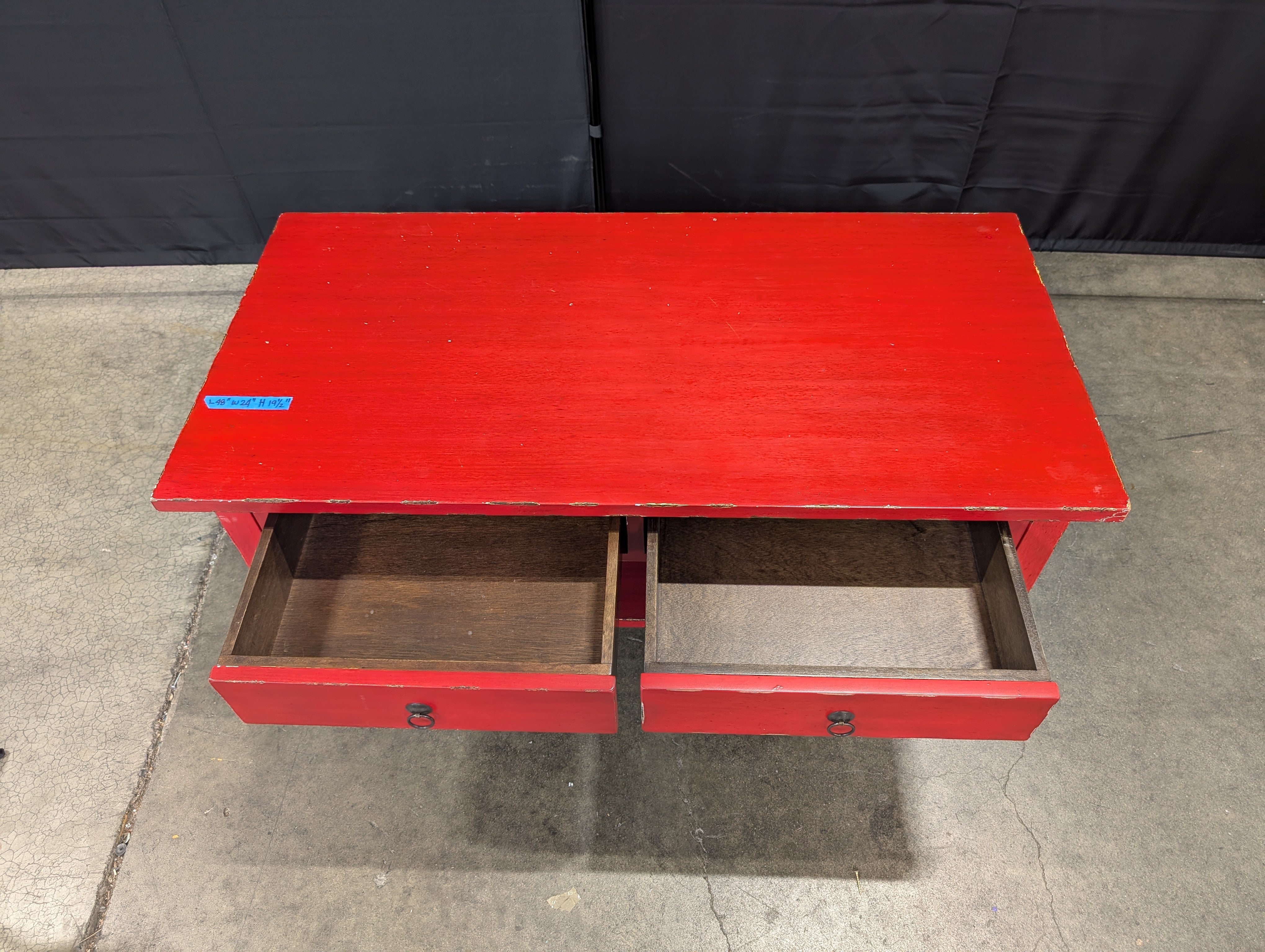 Red Wood Storage Coffee Table with Two Drawers