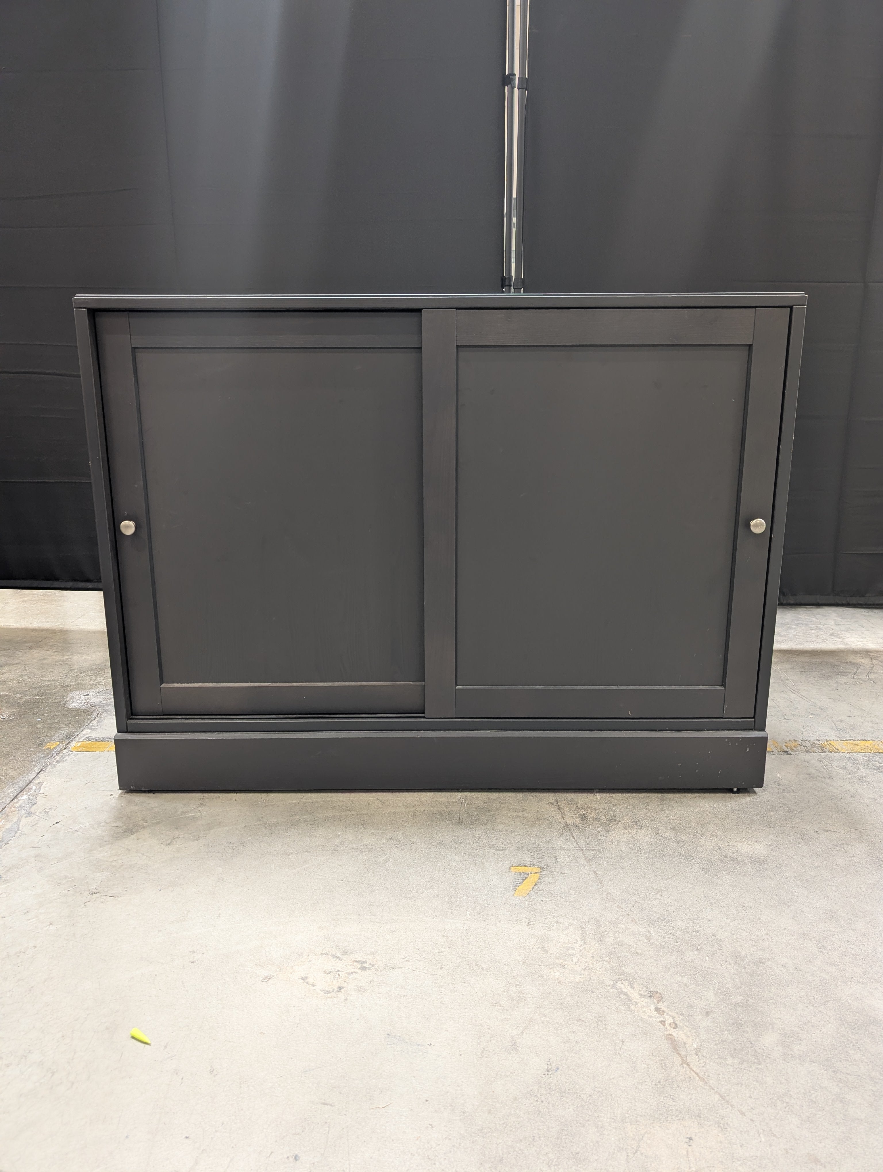 Dark Finish Sliding Door Storage Cabinet with Open Shelf Ikea Used