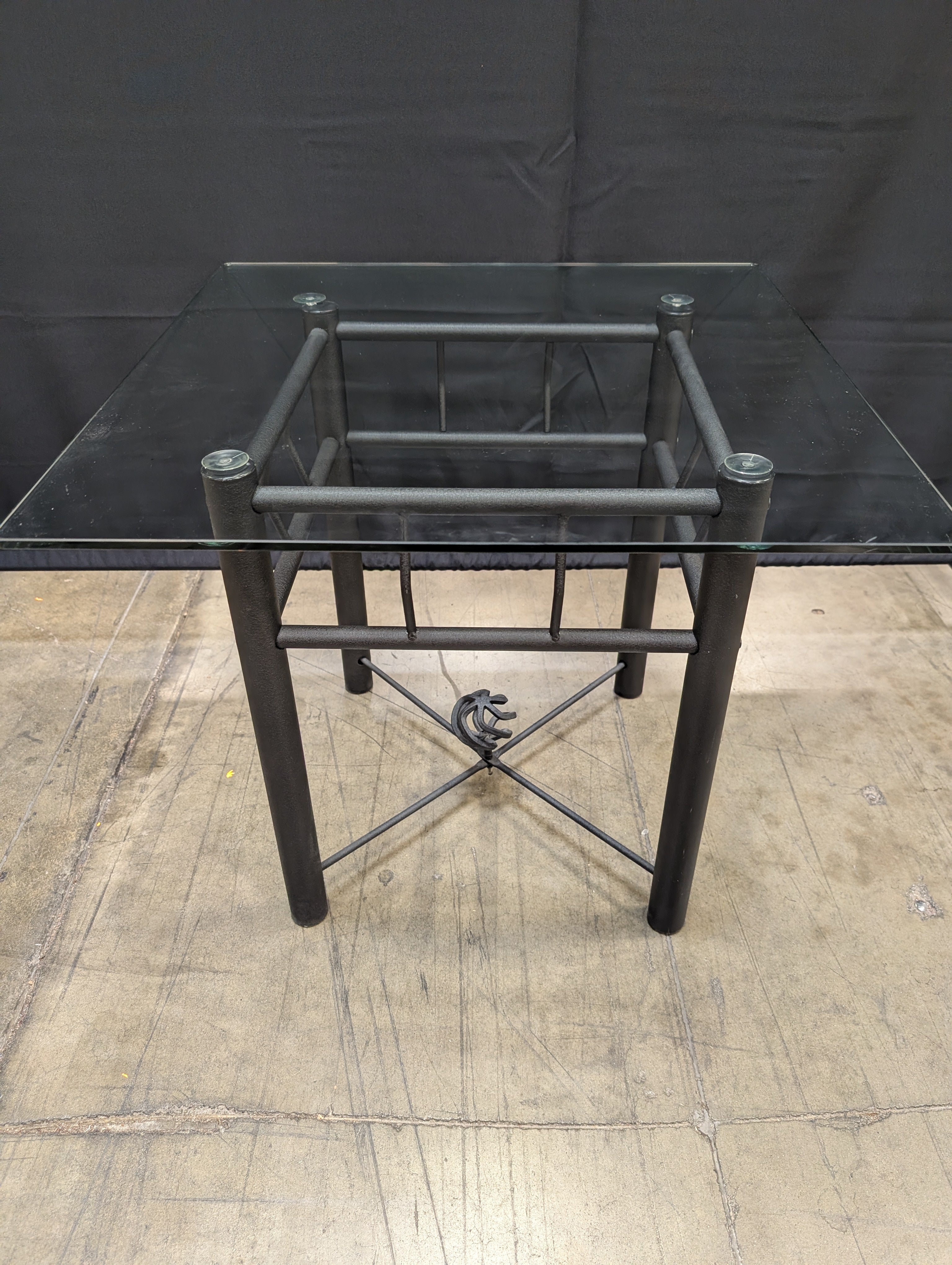 Modern Square Glass Top Side Table with Metal Frame