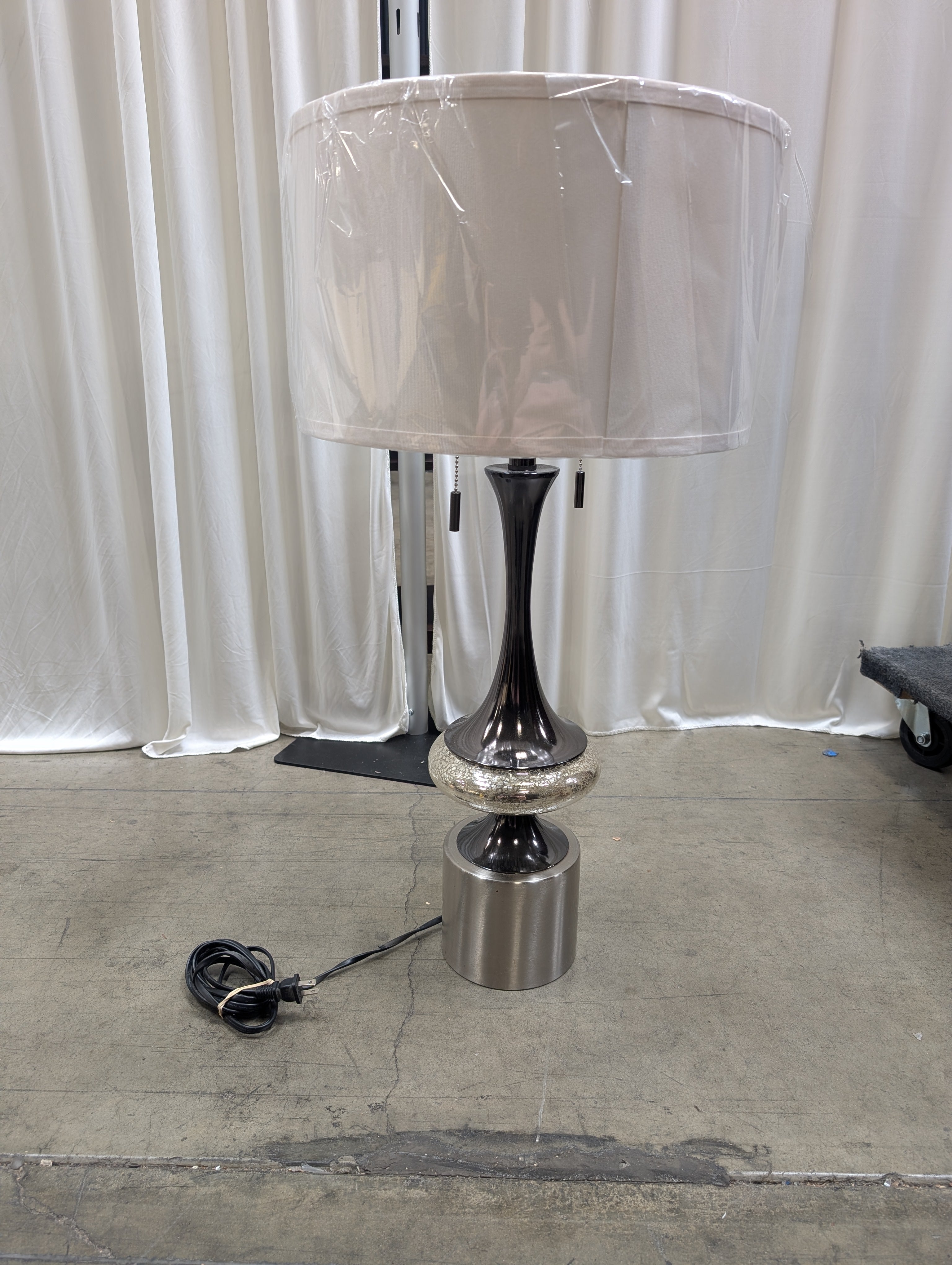 Dark Glass Mid-Century Table Lamp in Silver