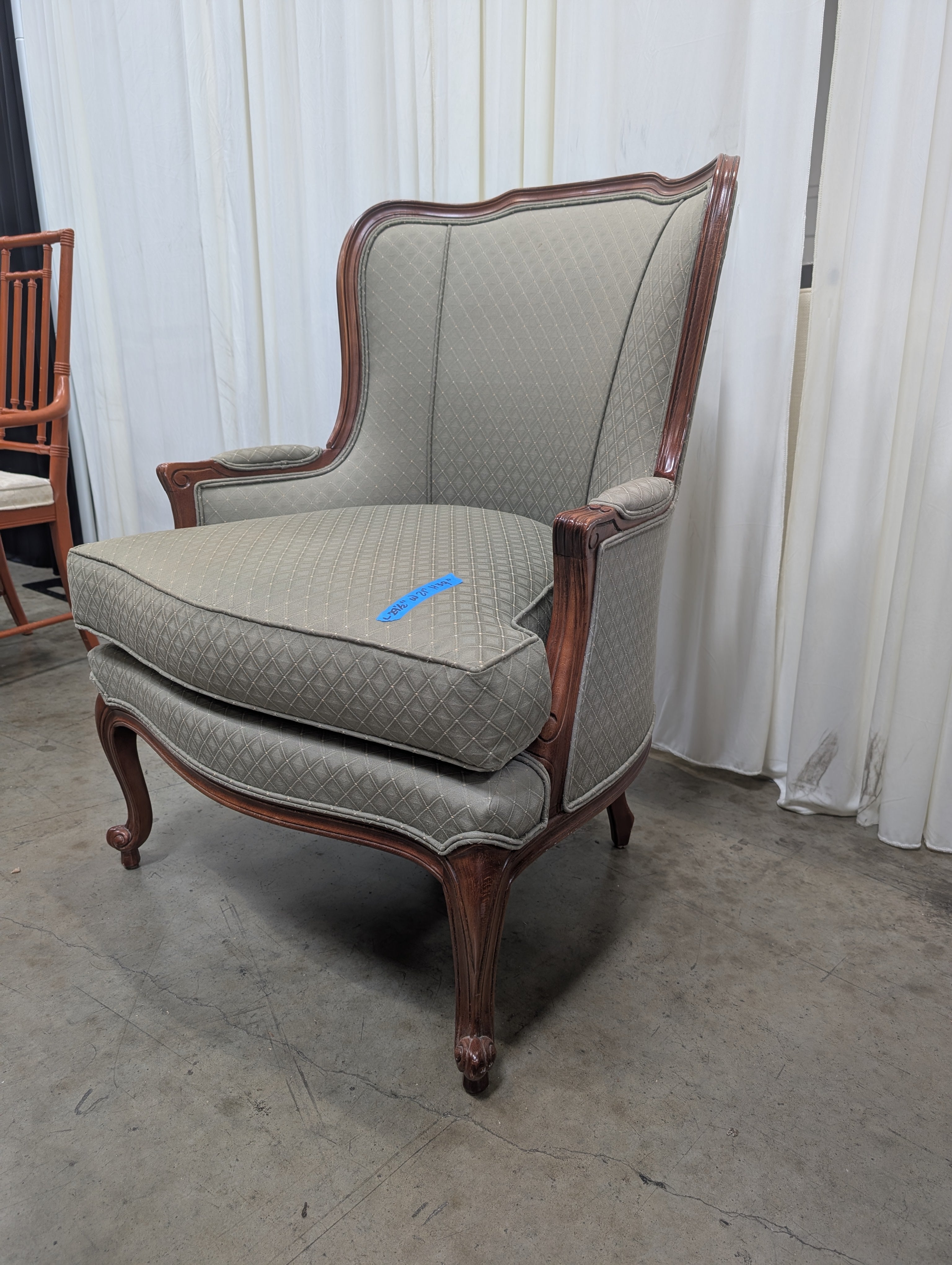 ETHAN ALLEN Carved Wood Frame Armchair