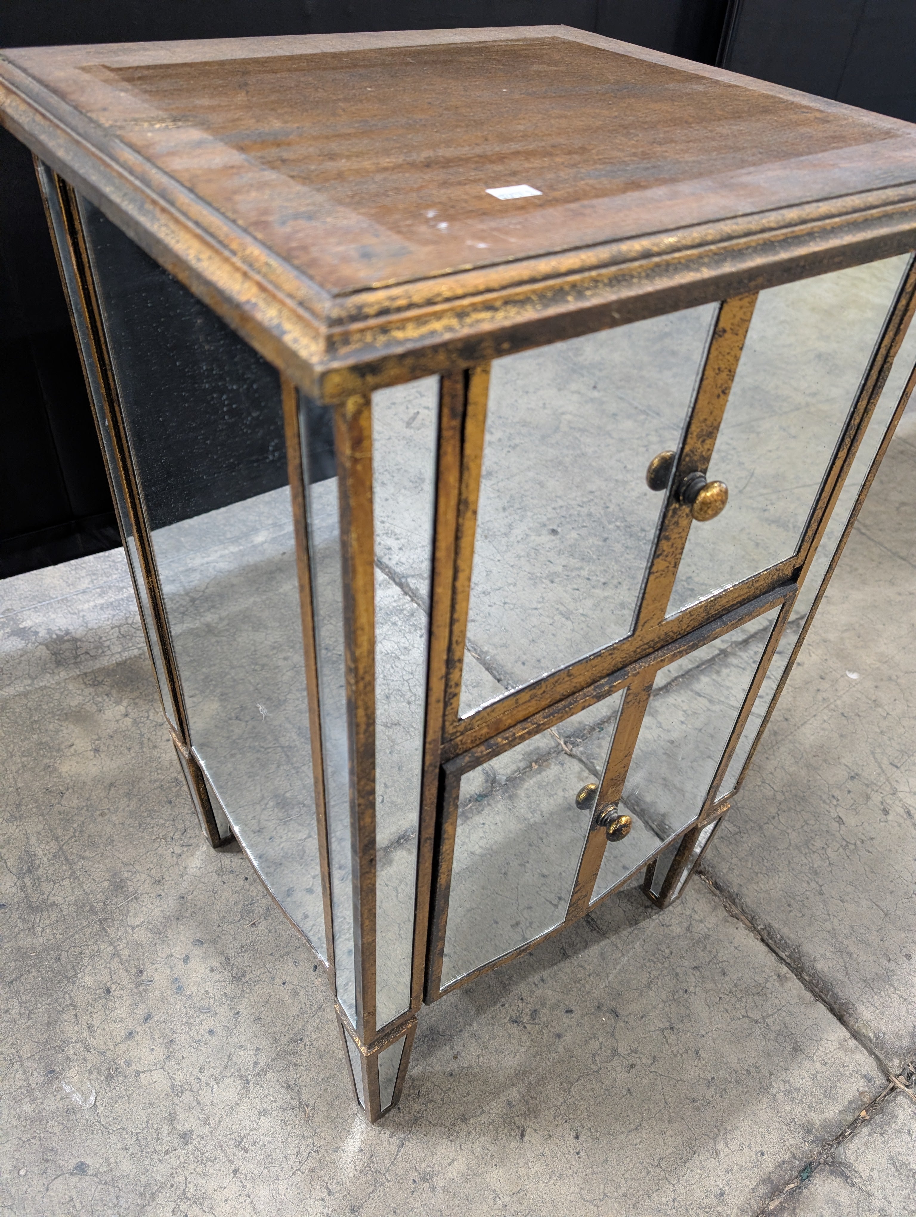 Distressed Gold Mirrored Accent Cabinet