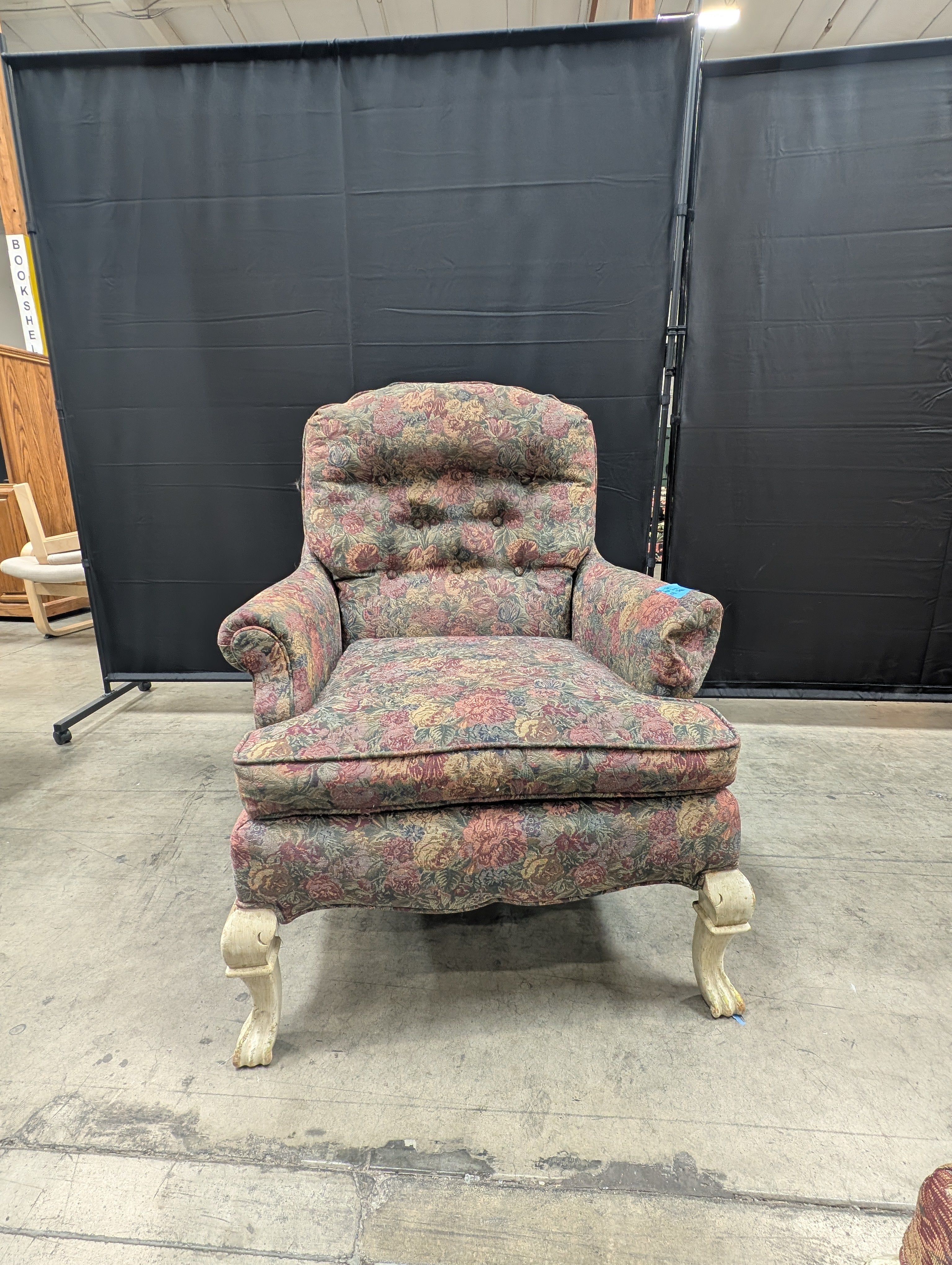 Used Traditional Floral Pattern Upholstered Armchair with Claw Feet