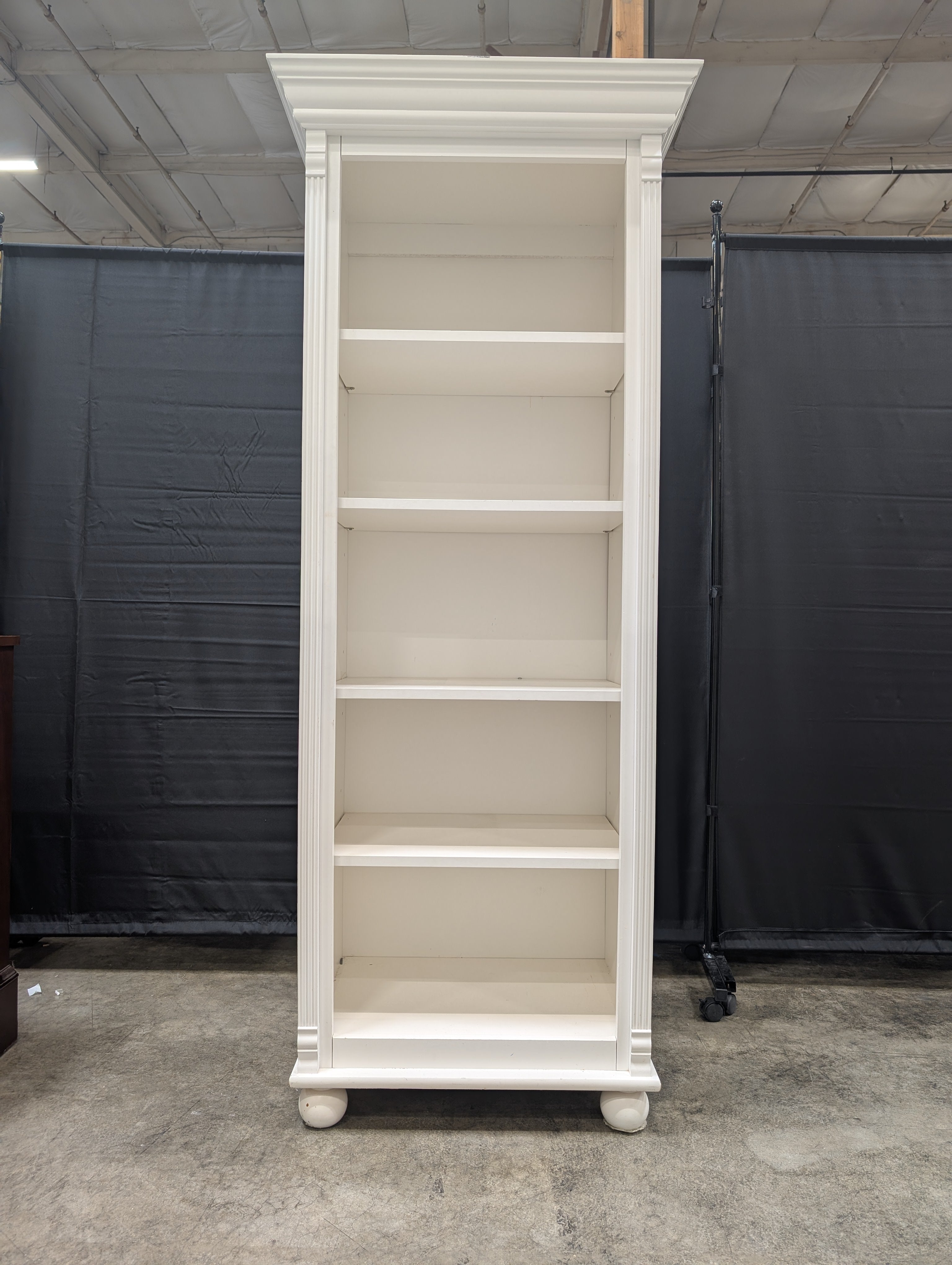 White Painted Wood Bookcase with Crown Molding