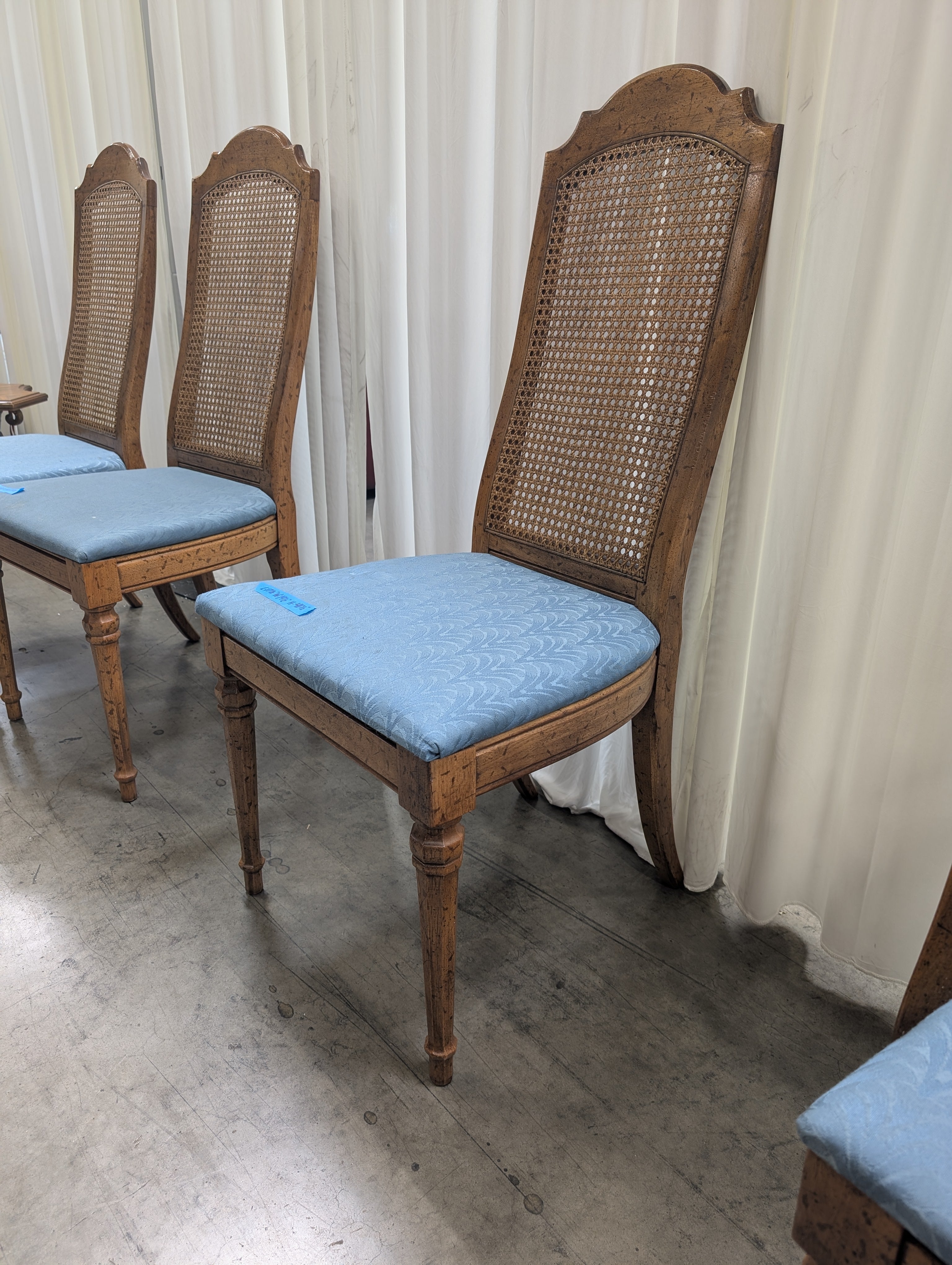 Vintage French Provincial Wood Dining Chairs with Cane Backs