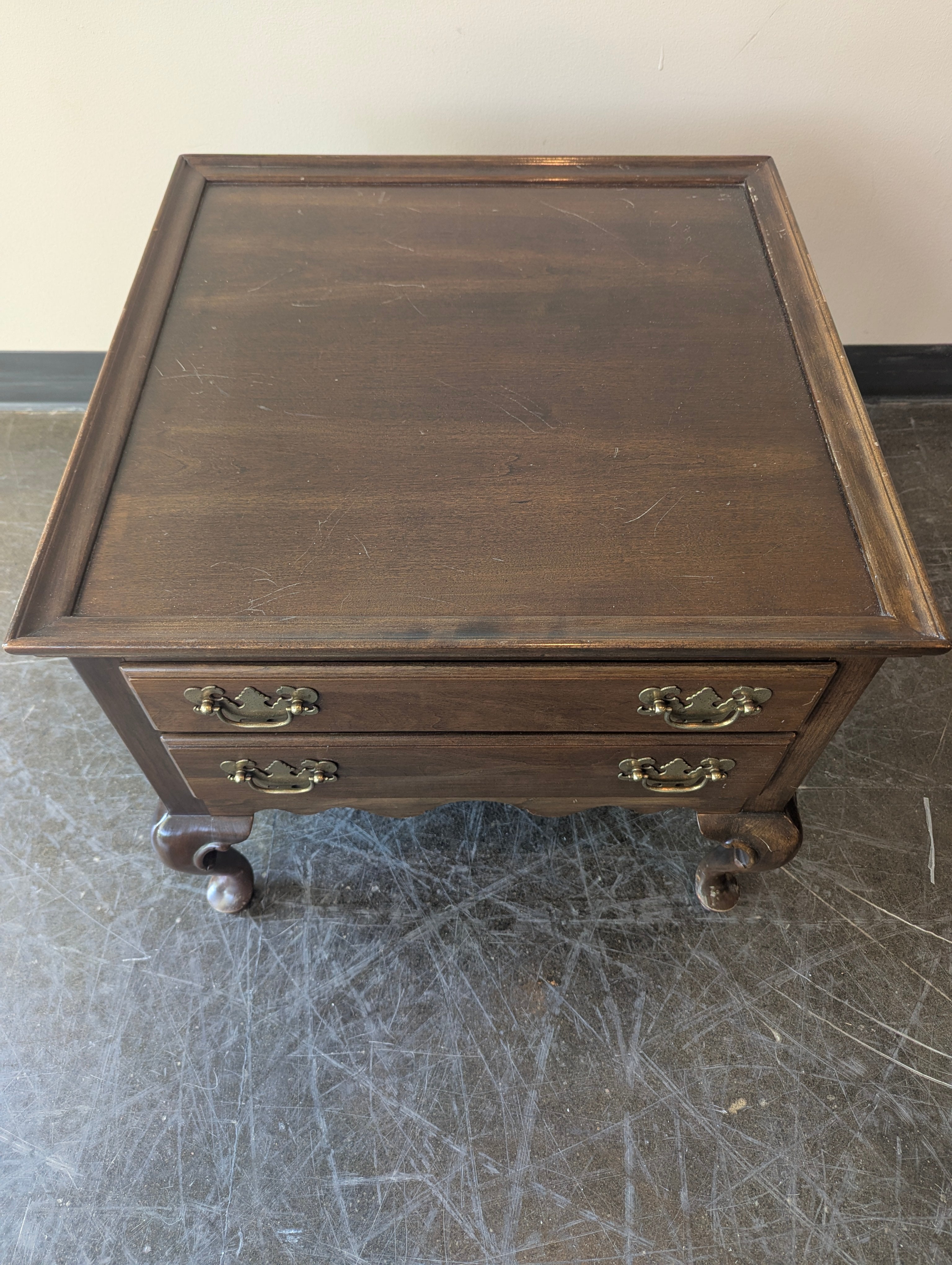 Ethan Allen Hardwood Side Table with Two Drawers