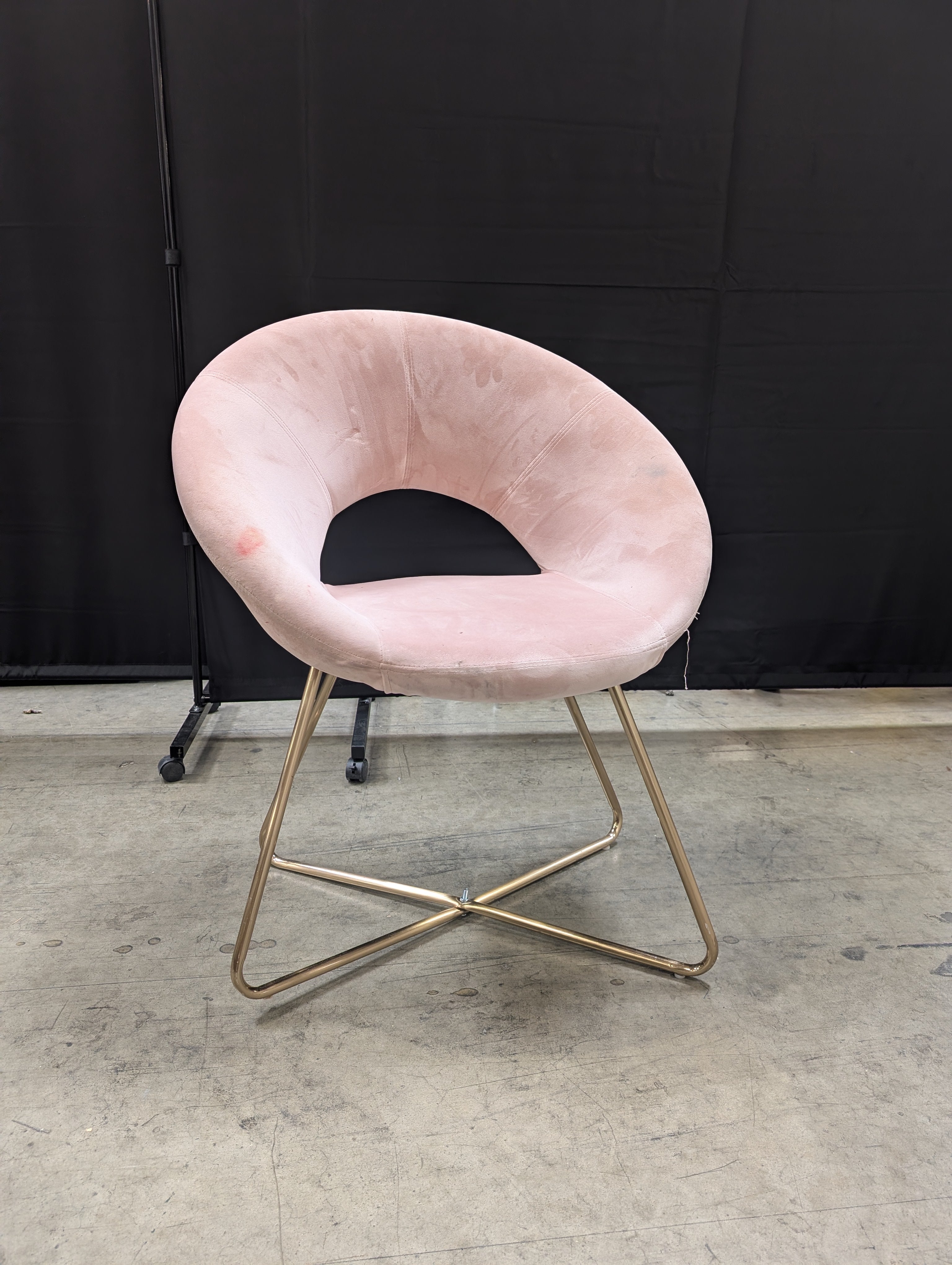 Pink Velvet Round Accent Chair with Gold-Toned Base