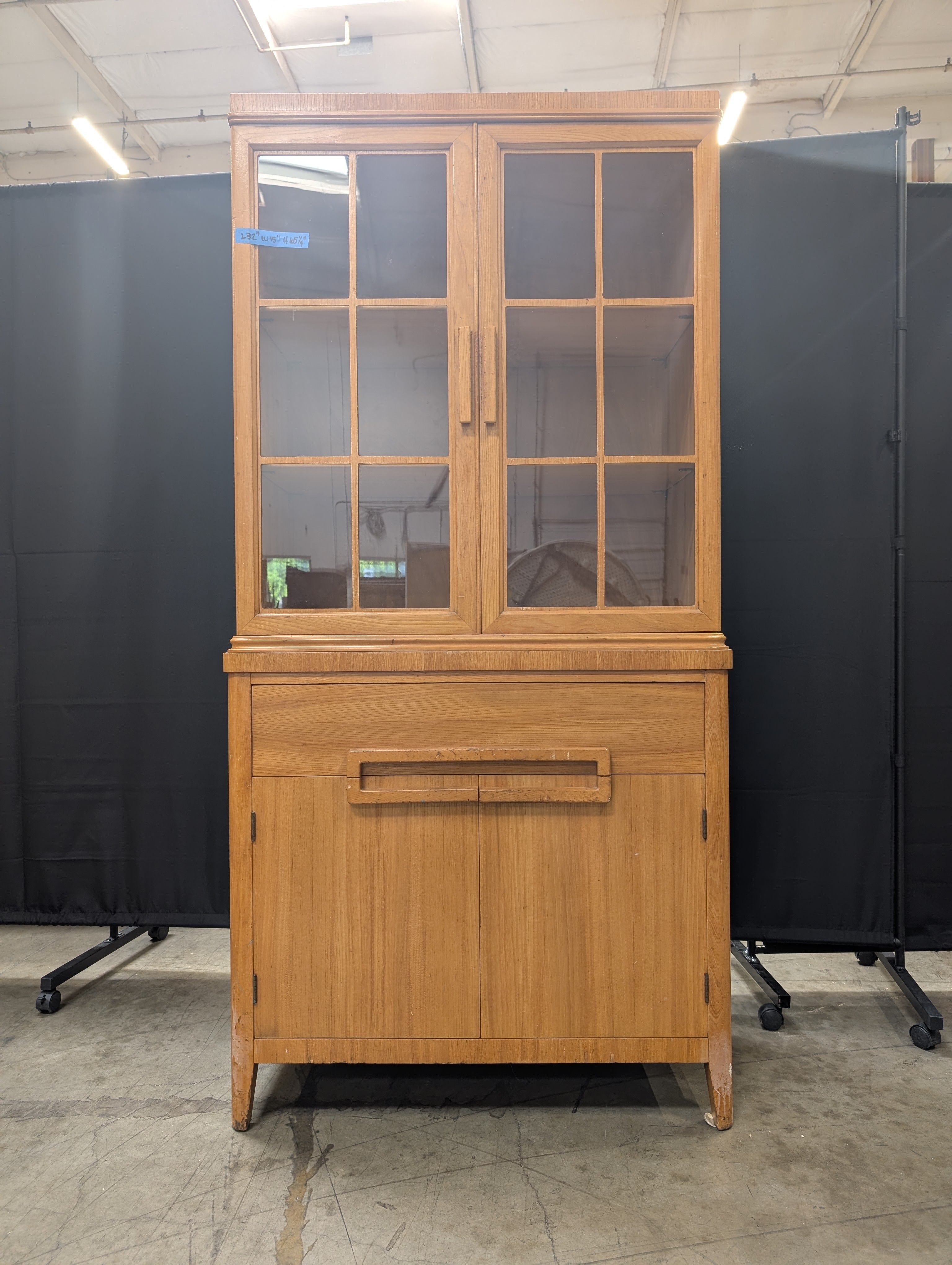 Hardwood Display Cabinet with Glass Doors and Storage