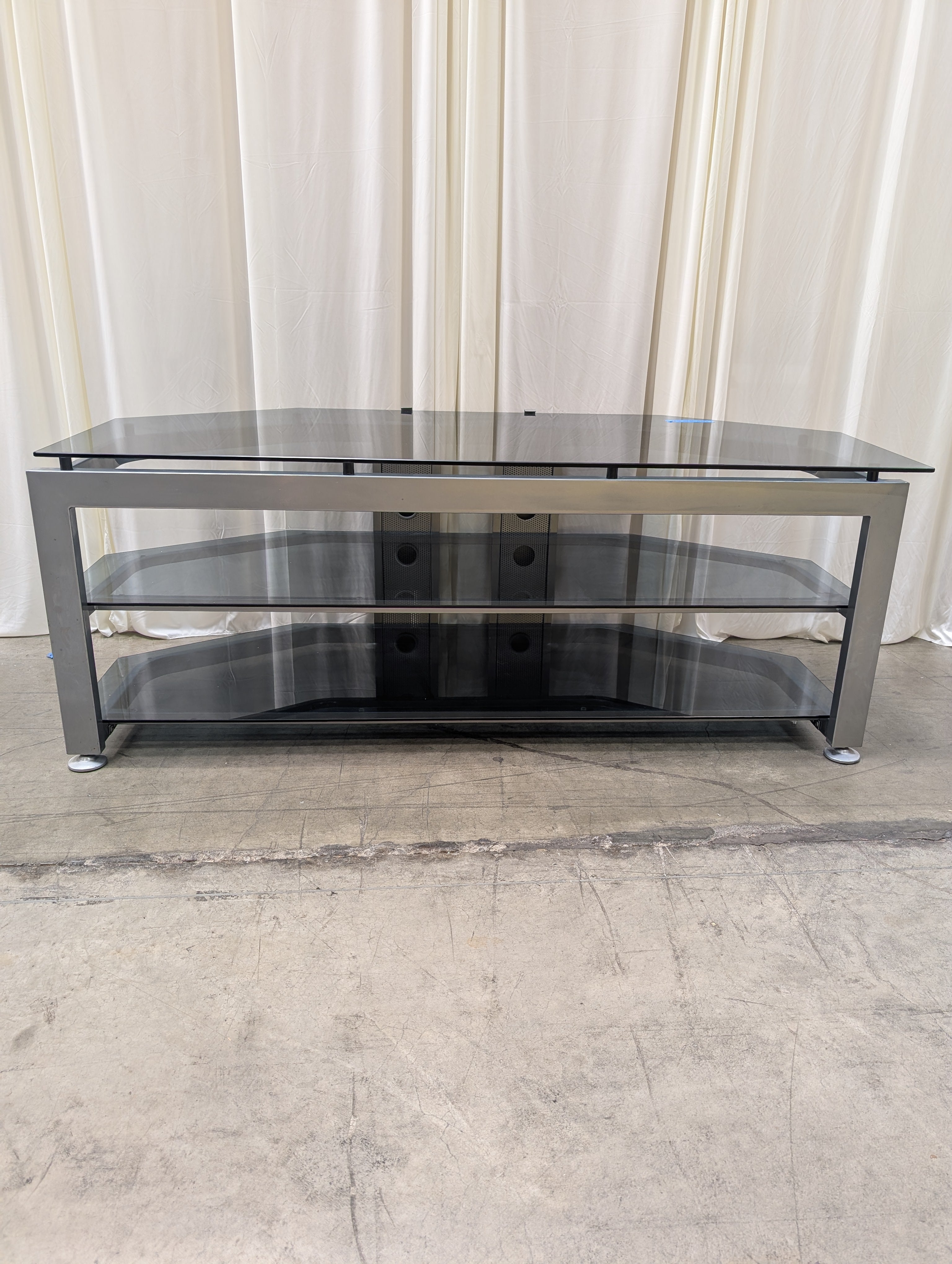 Three-Tier Metal TV Stand with Smoked Glass