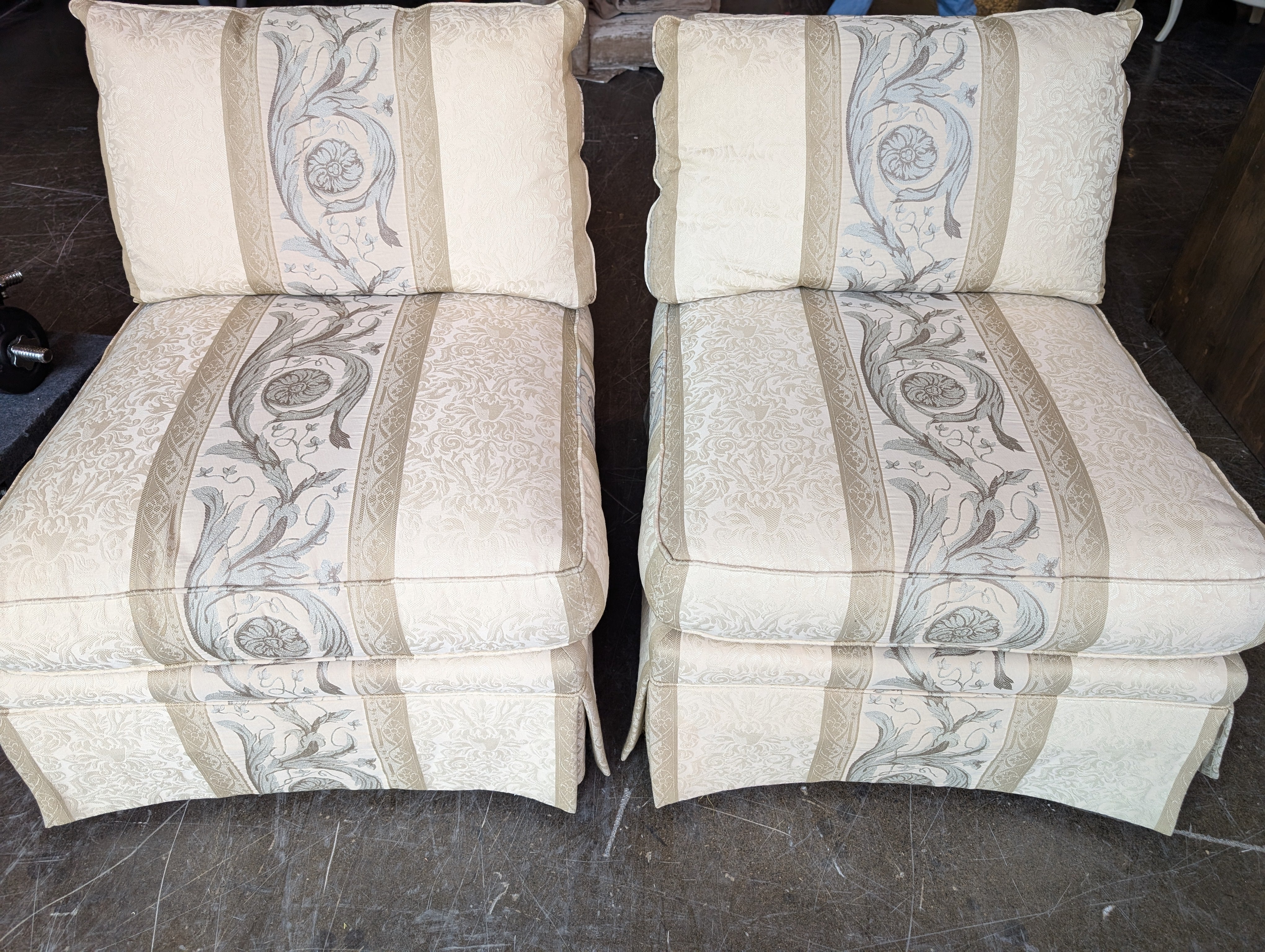 Pair of Upholstered Armless Accent Chair with Scroll Pattern