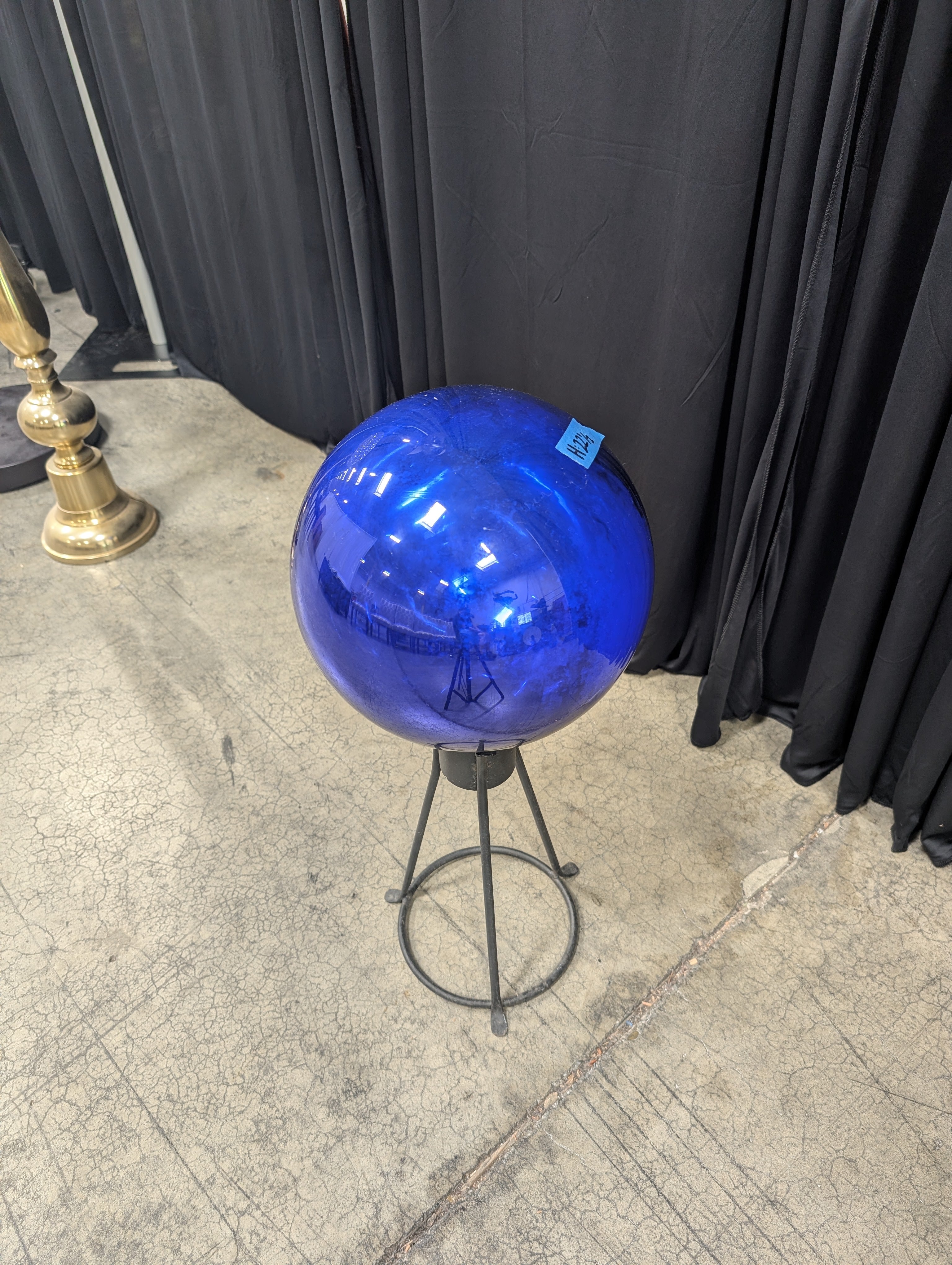 Cobalt Blue Glass Gazing Ball with Metal Stand