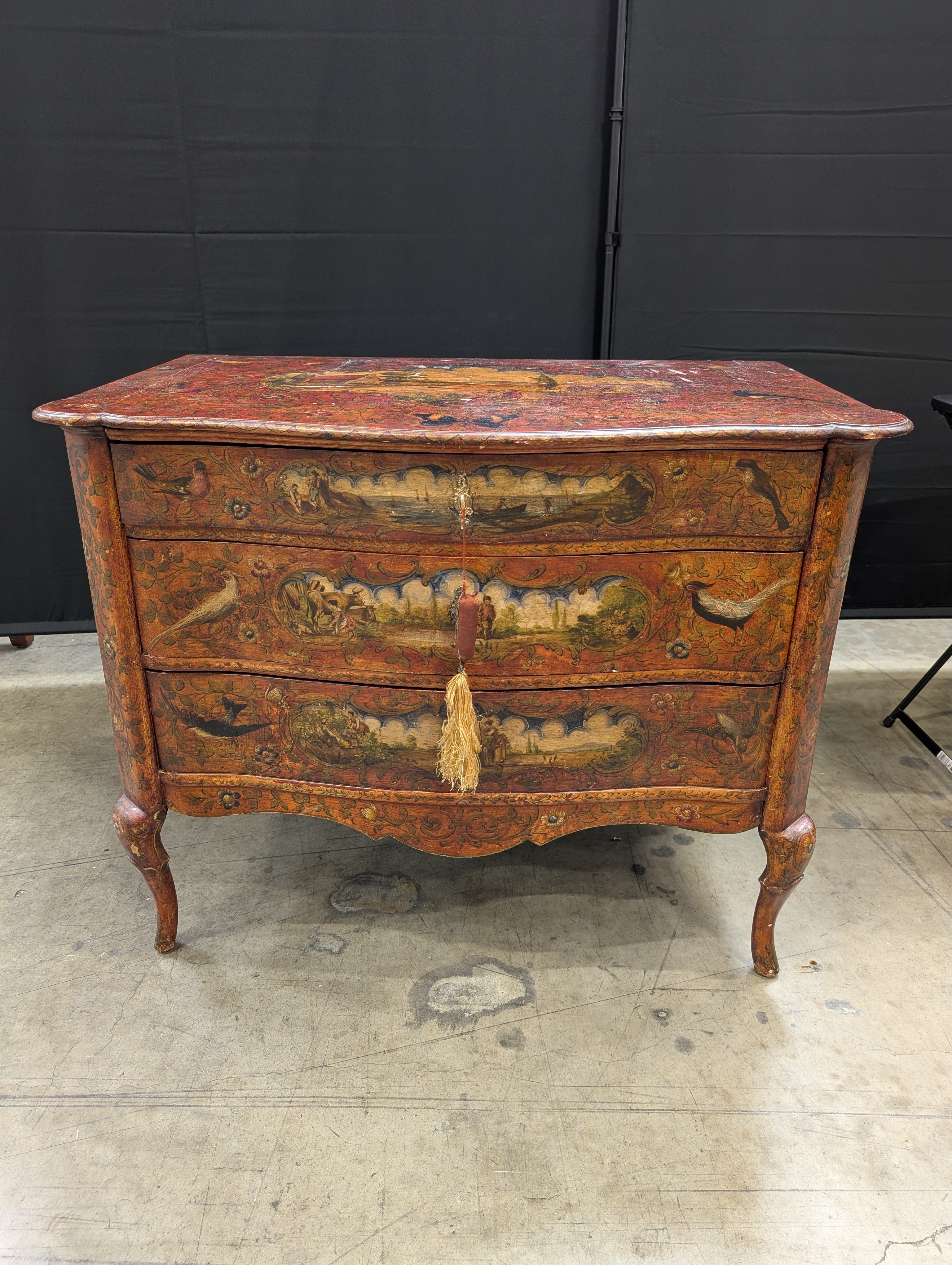 Decorative Hand-Painted Wooden Three-Drawer Commode