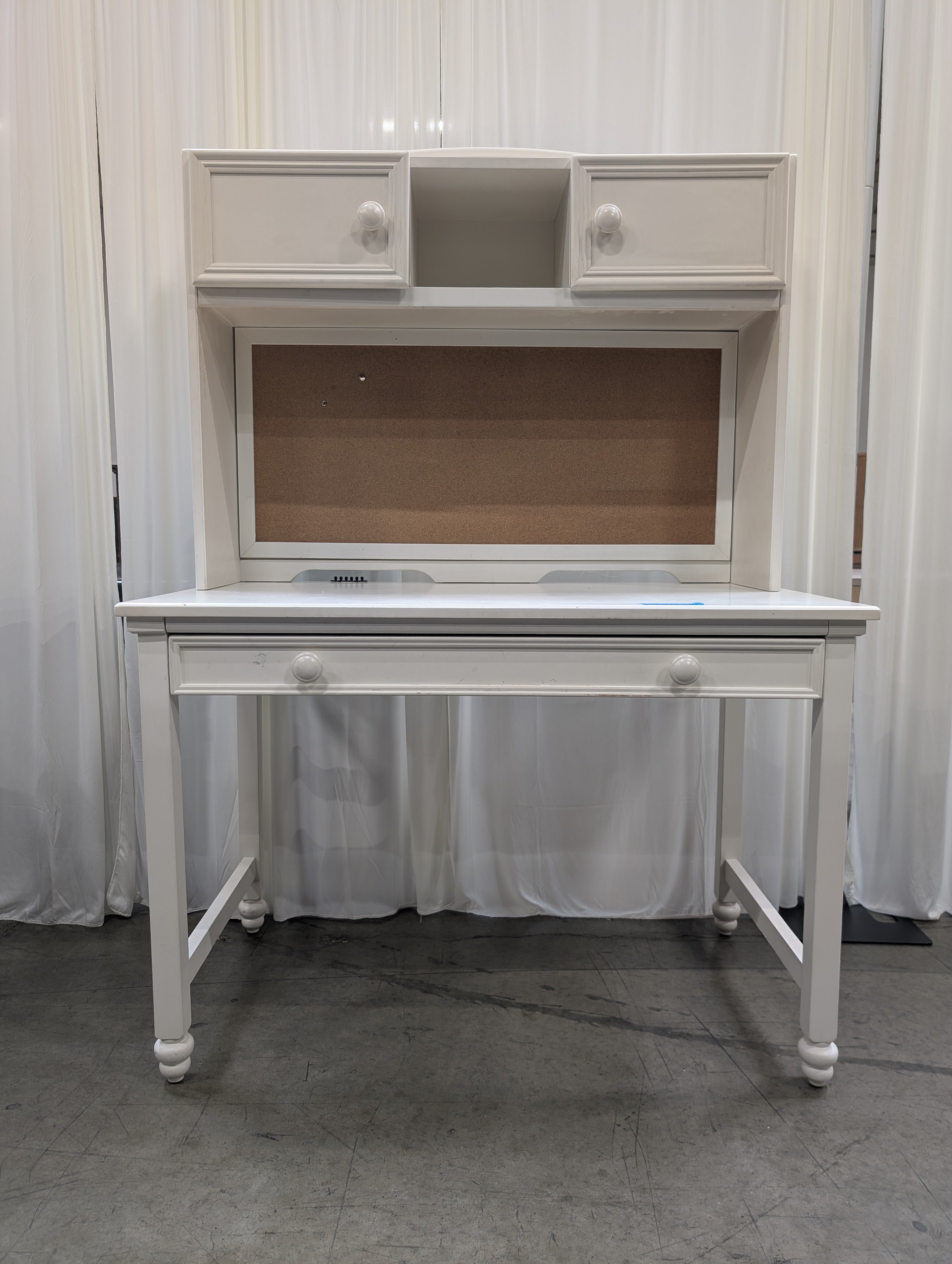 Off-White Wooden Student Desk with Hutch and Chair