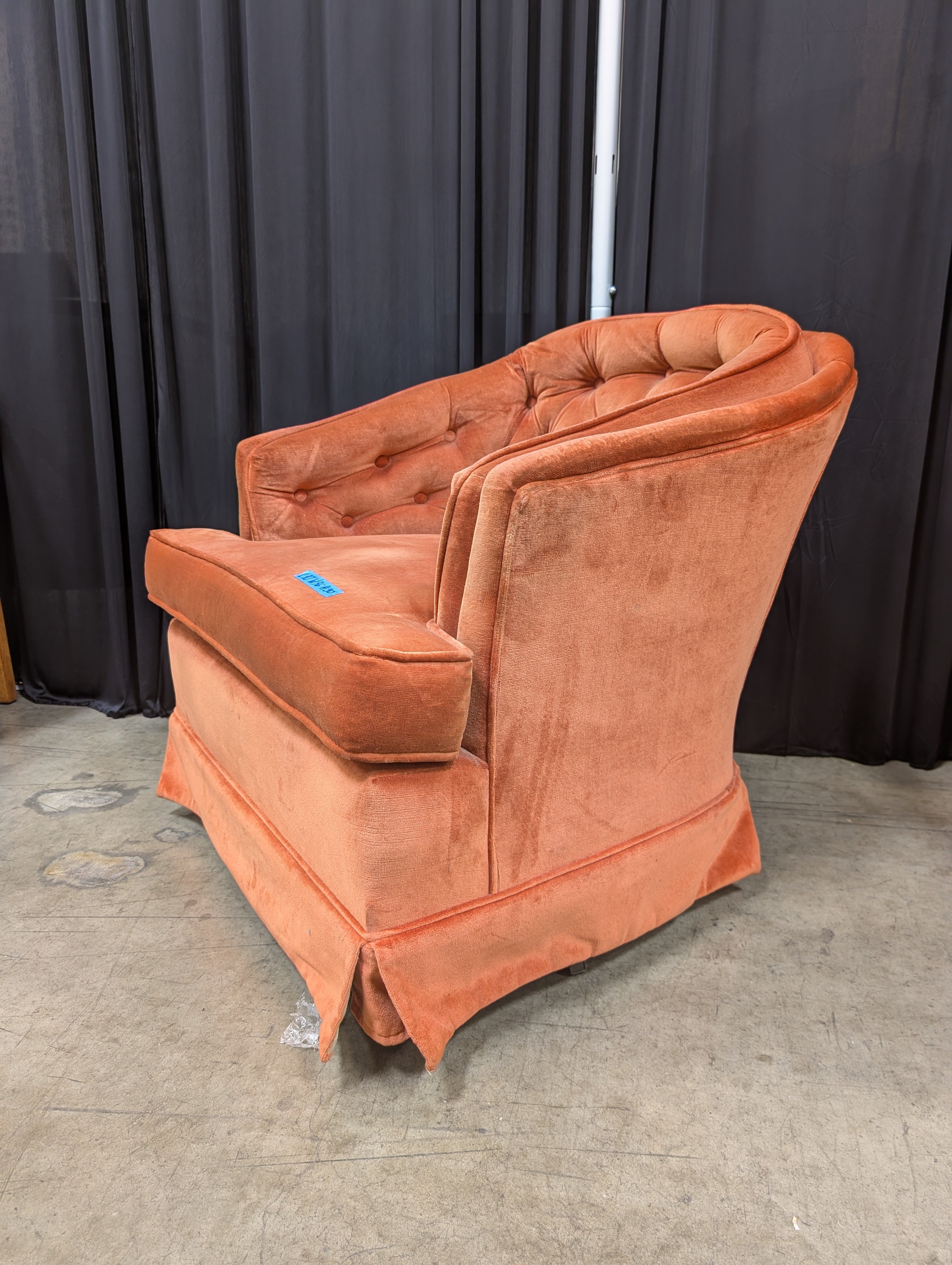 Vintage Tufted Barrel Back Armchair in Velvet