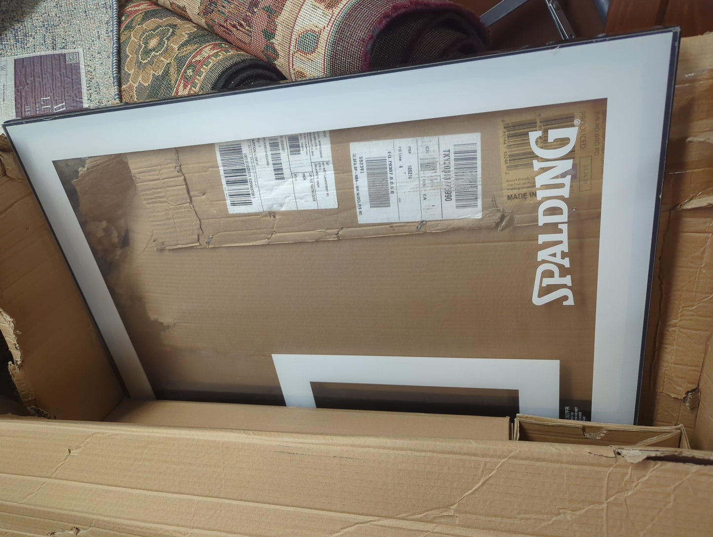 Spalding 52" Acrylic Basketball Backboard, 3 Piece, 3.5" Pole, Accolade 6A Base, Pro Slam, Board Pad (In 2 Damaged Boxes)