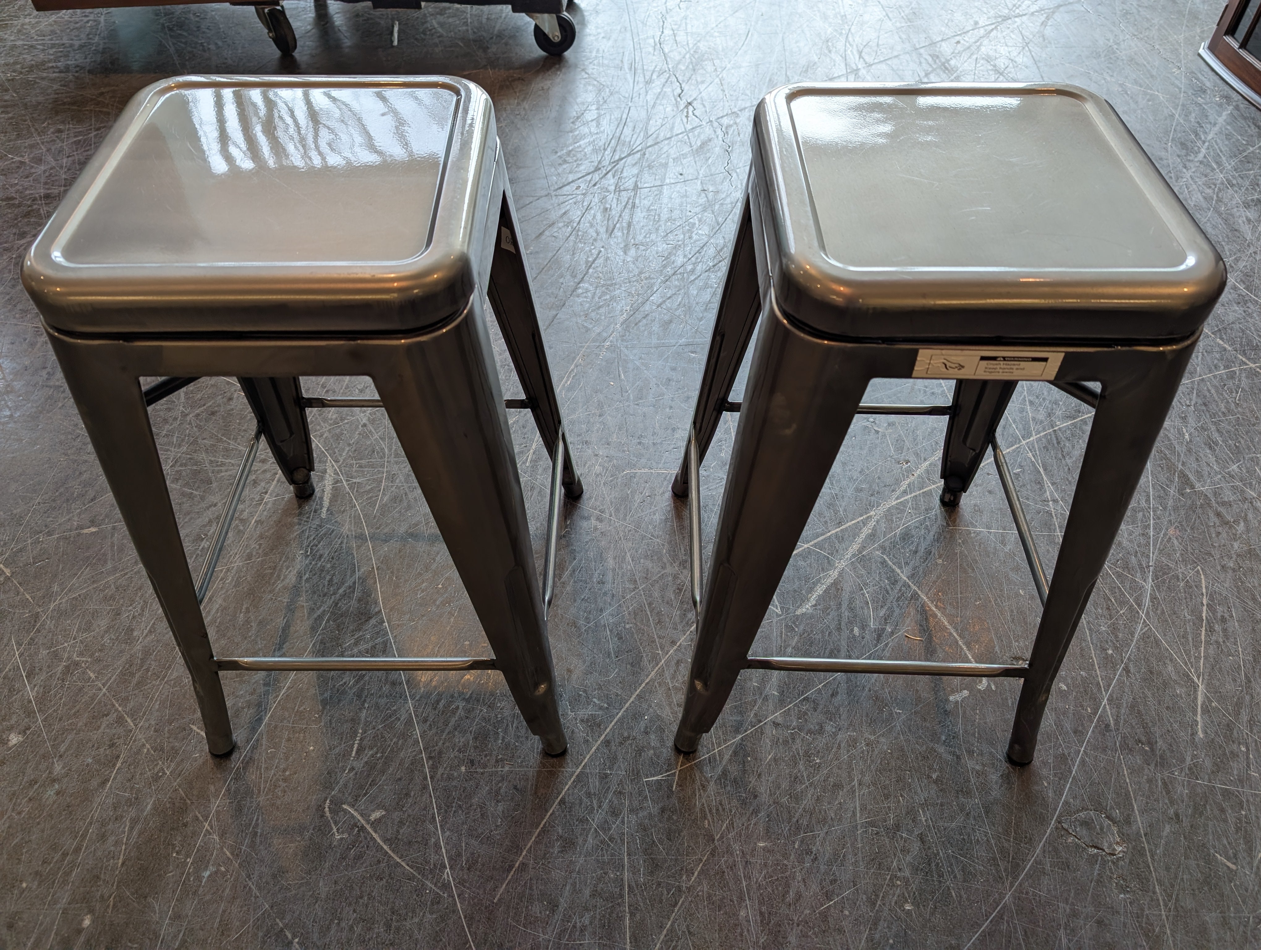 Industrial Style Brushed Metal Twisting Square Stools - Set of Two
