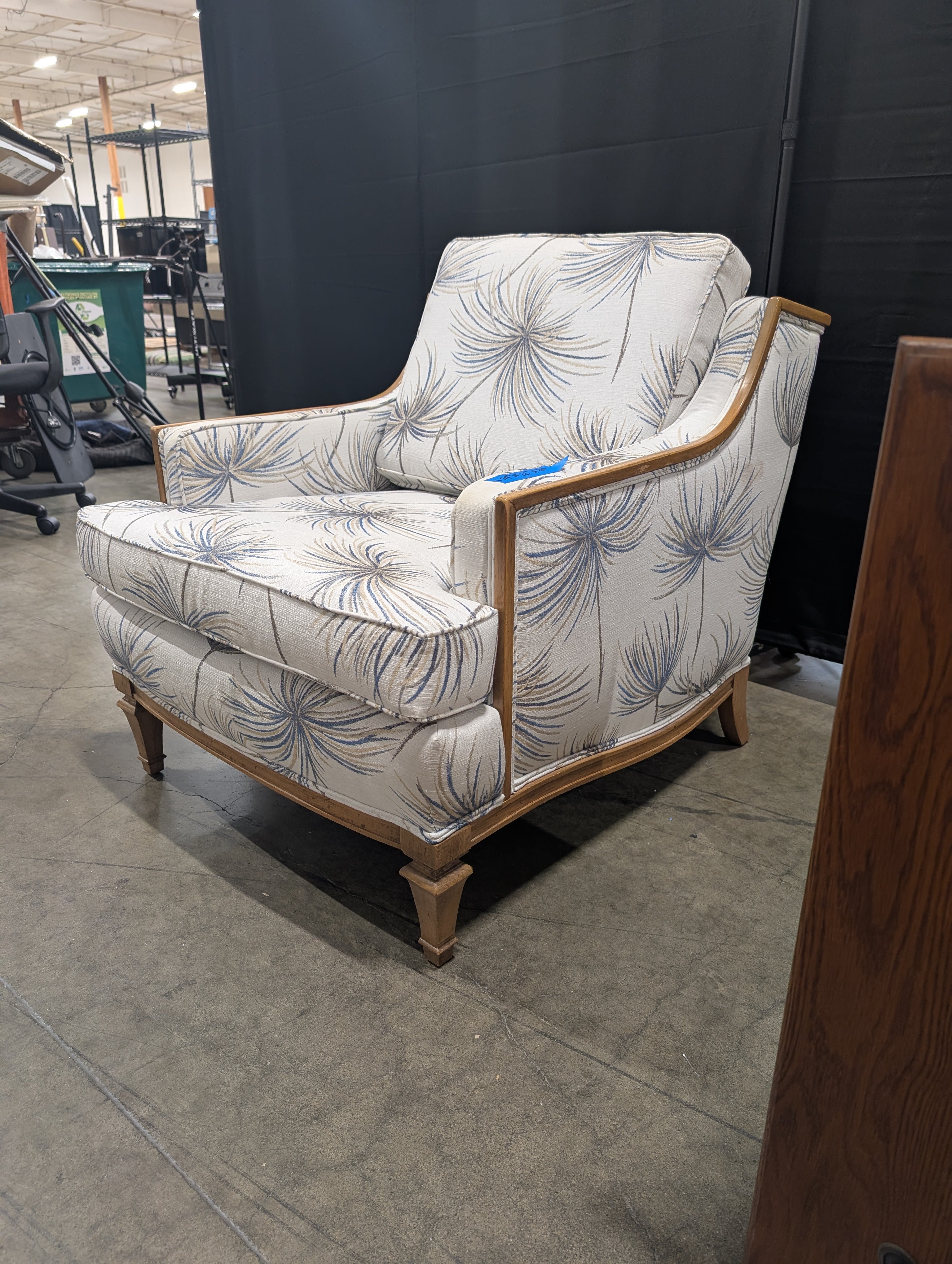 Wood Frame Armchair with Botanical Print Upholstery