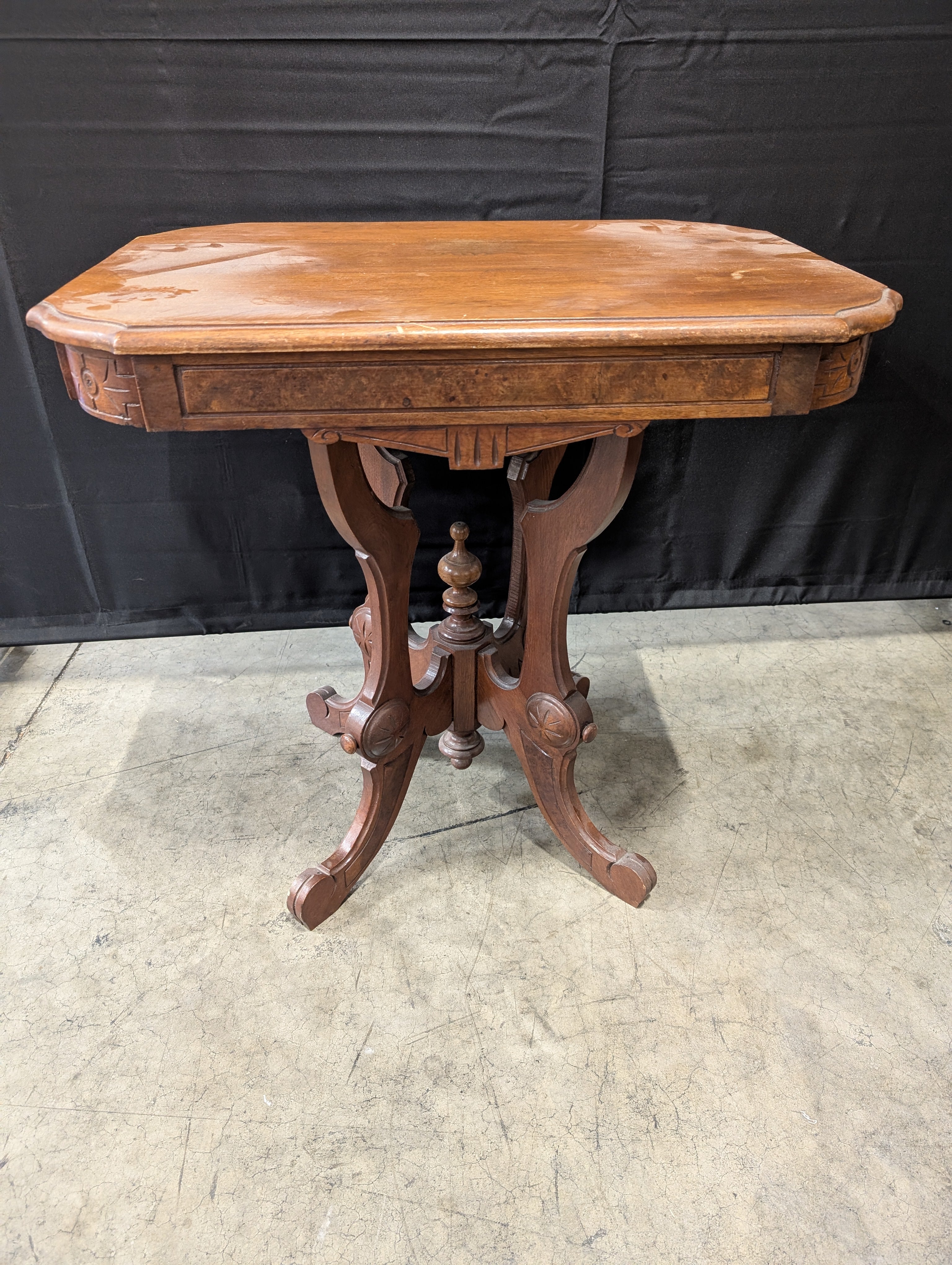 Vintage Dark Wood Accent Table with Ornate Pedestal Base