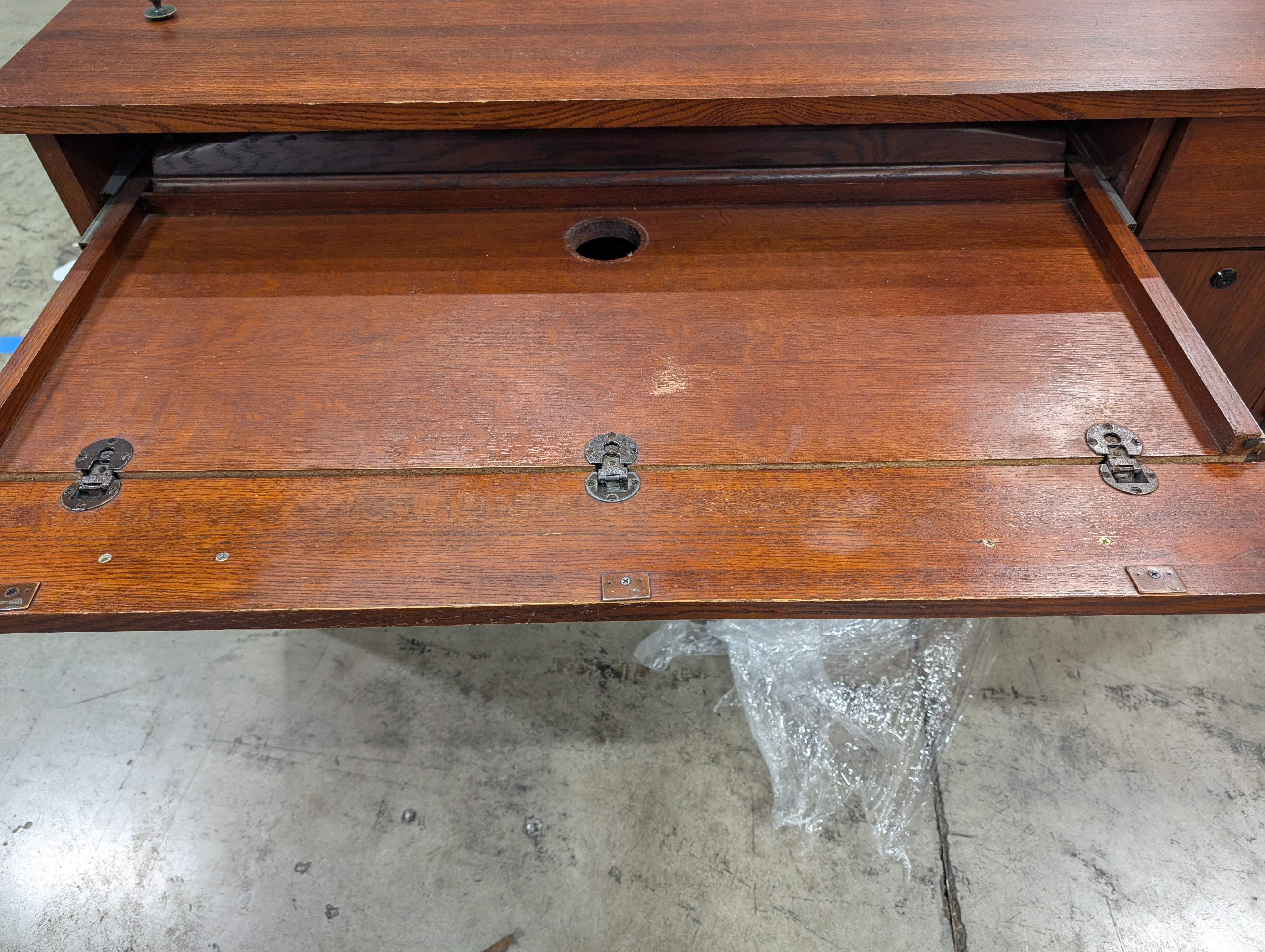 Sturdy Wood Craftsman Style Desk with Integrated Hutch and Storage