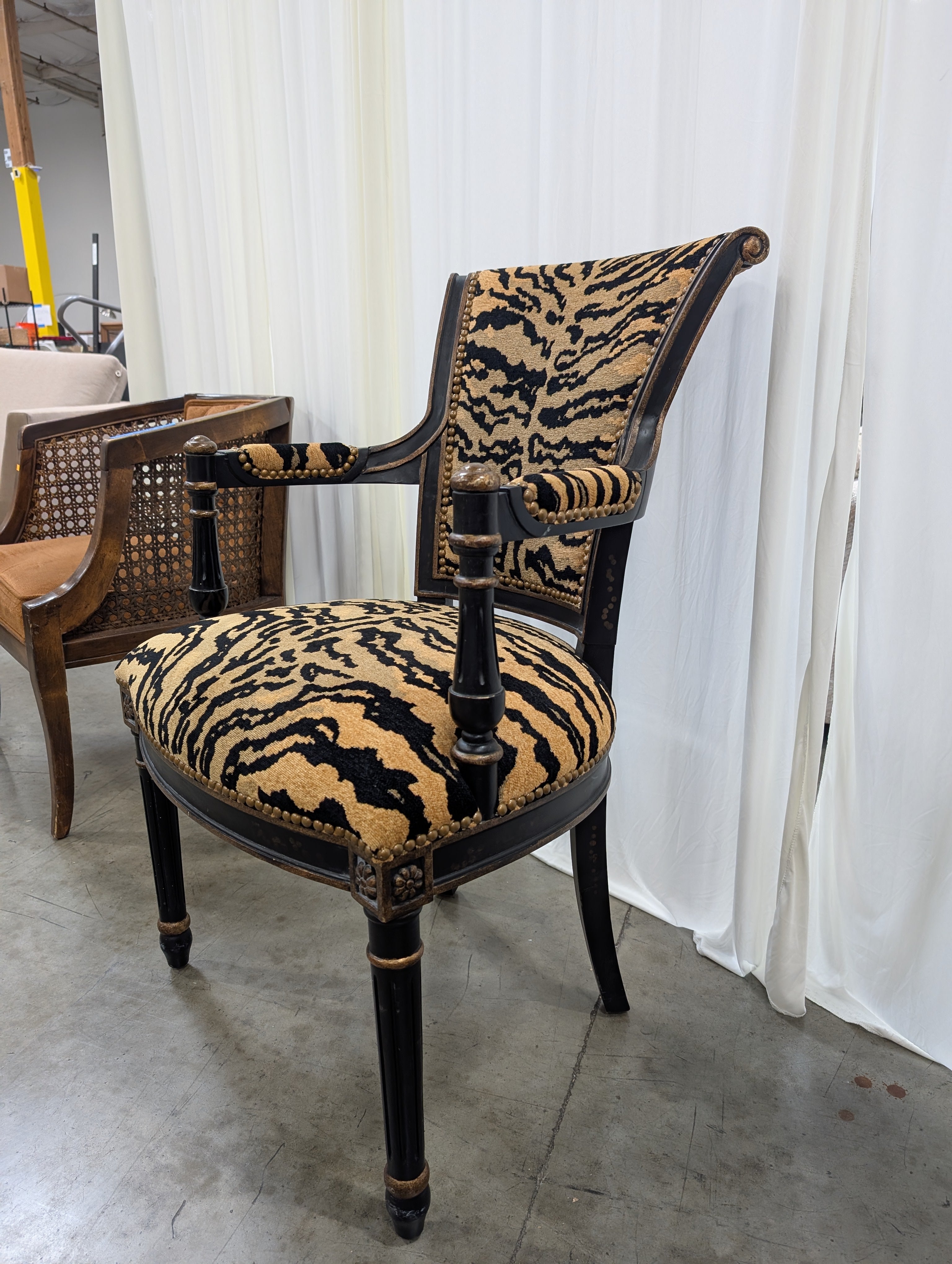 Striking Tiger Print Velvet Armchair with Nailhead Trim
