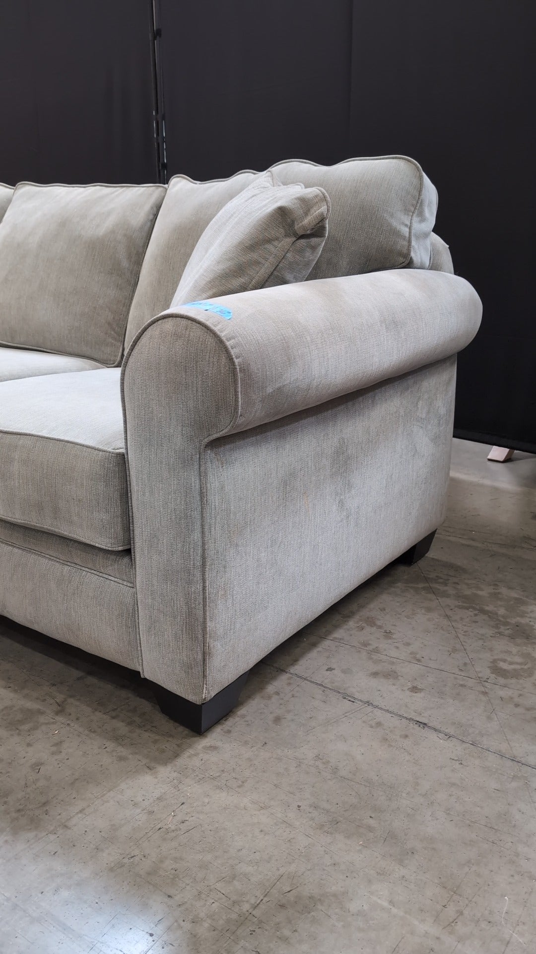Used Greige Fabric Three-Seater Sofa with Rolled Arms