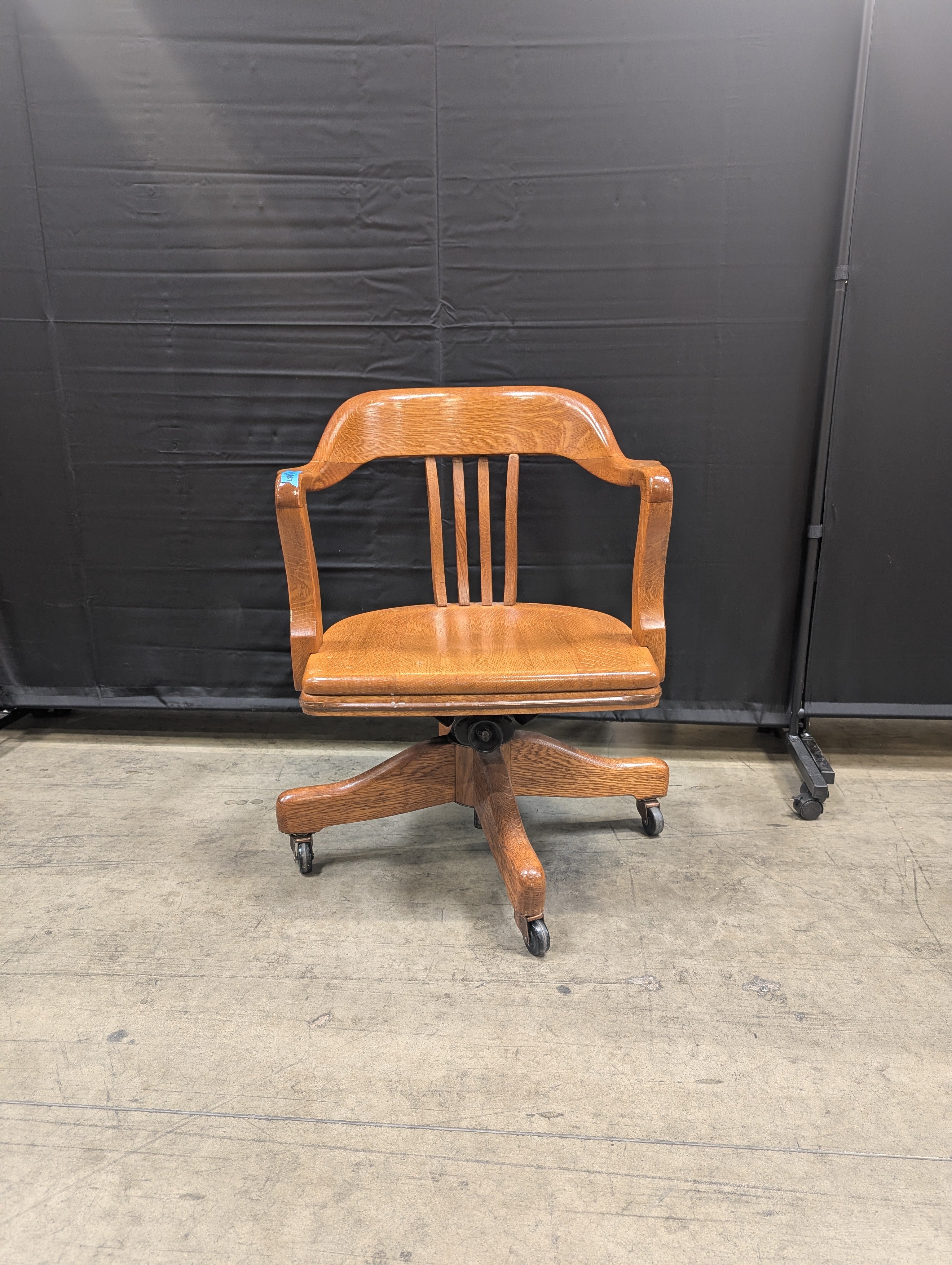 Damaged Wooden Swivel Office Chair with Casters