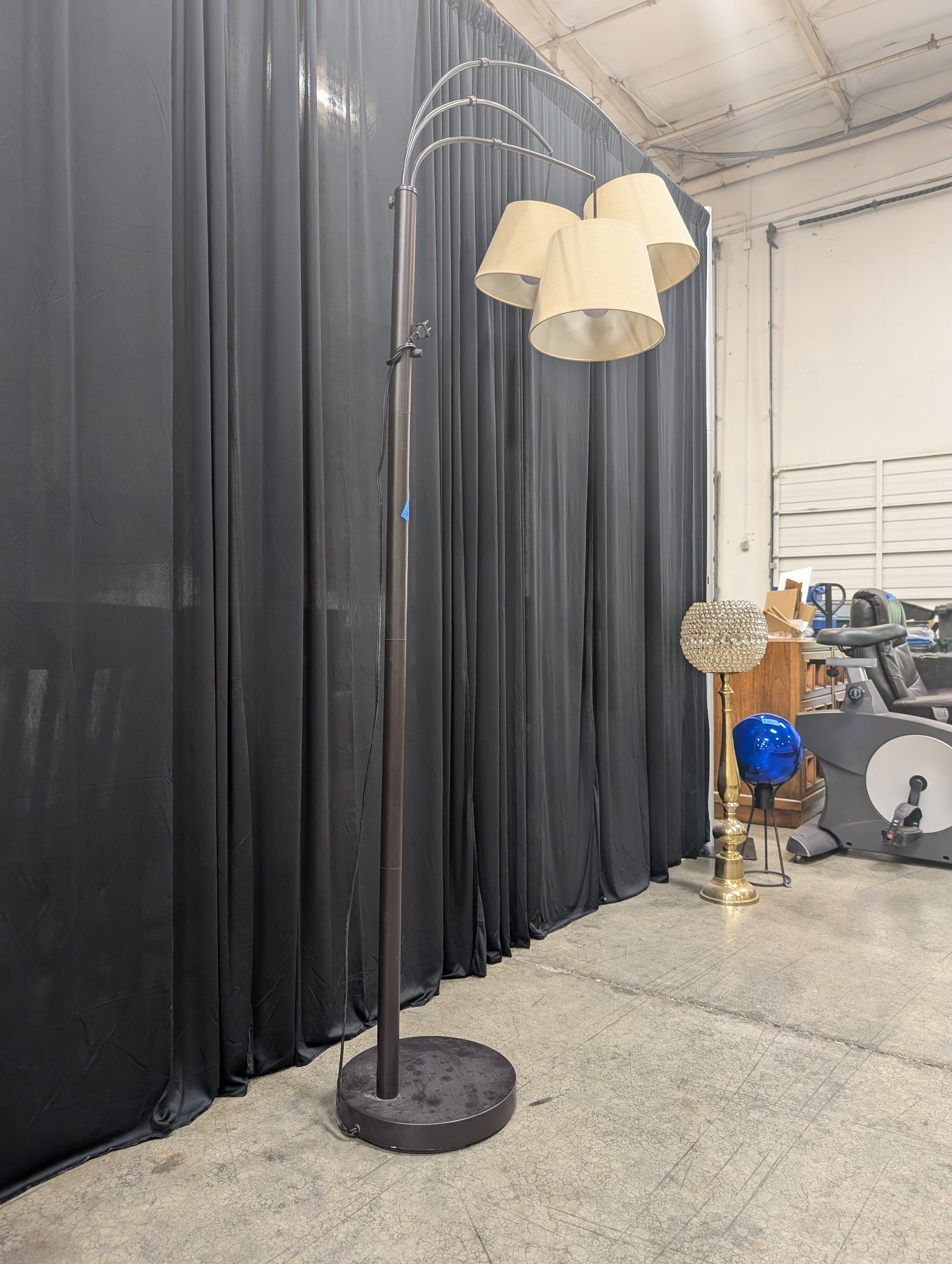 Three-Light Arc Floor Lamp with Fabric Shades