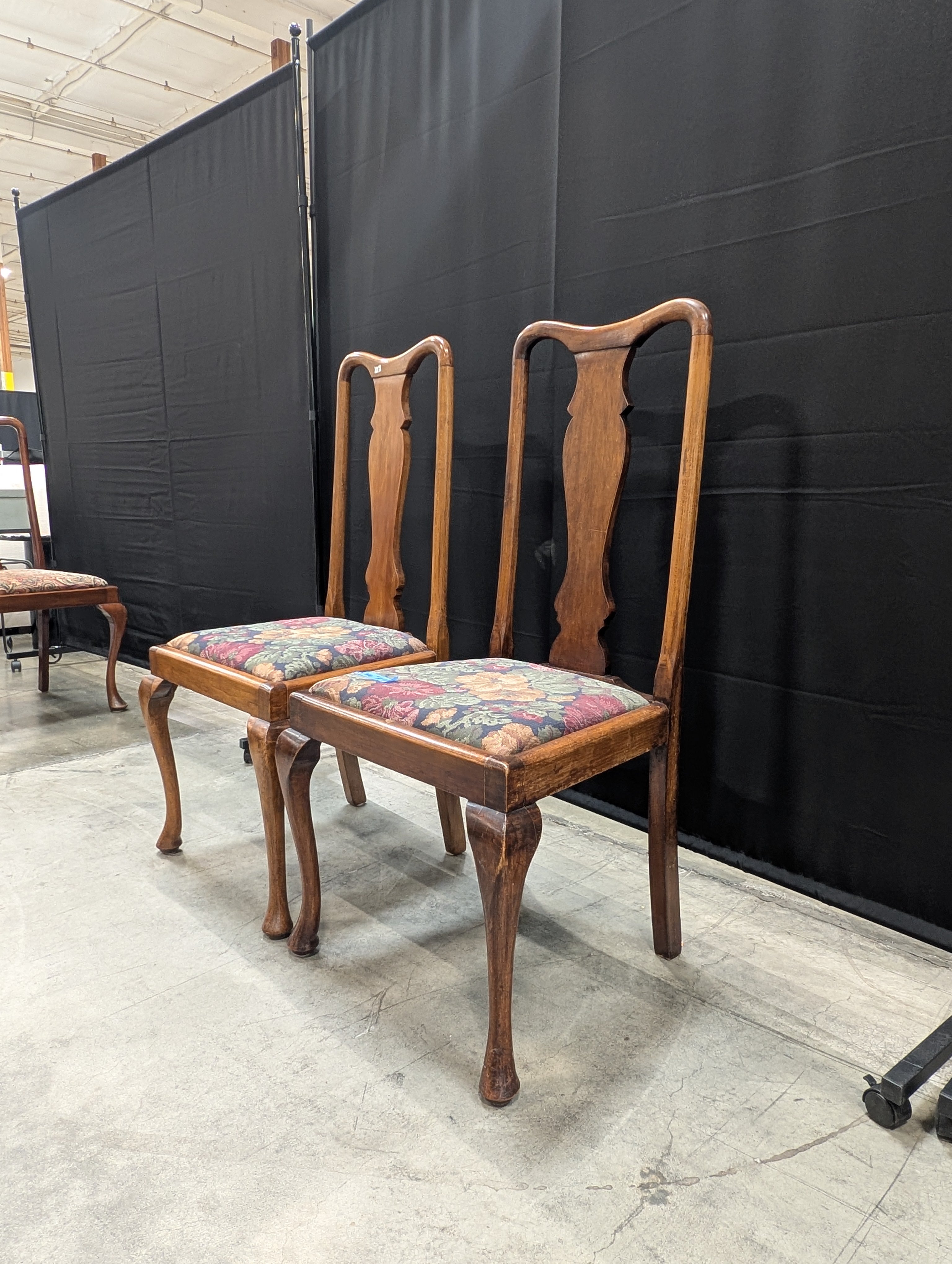 Pair of Traditional Carved Wood Dining Chair with Floral Upholstery