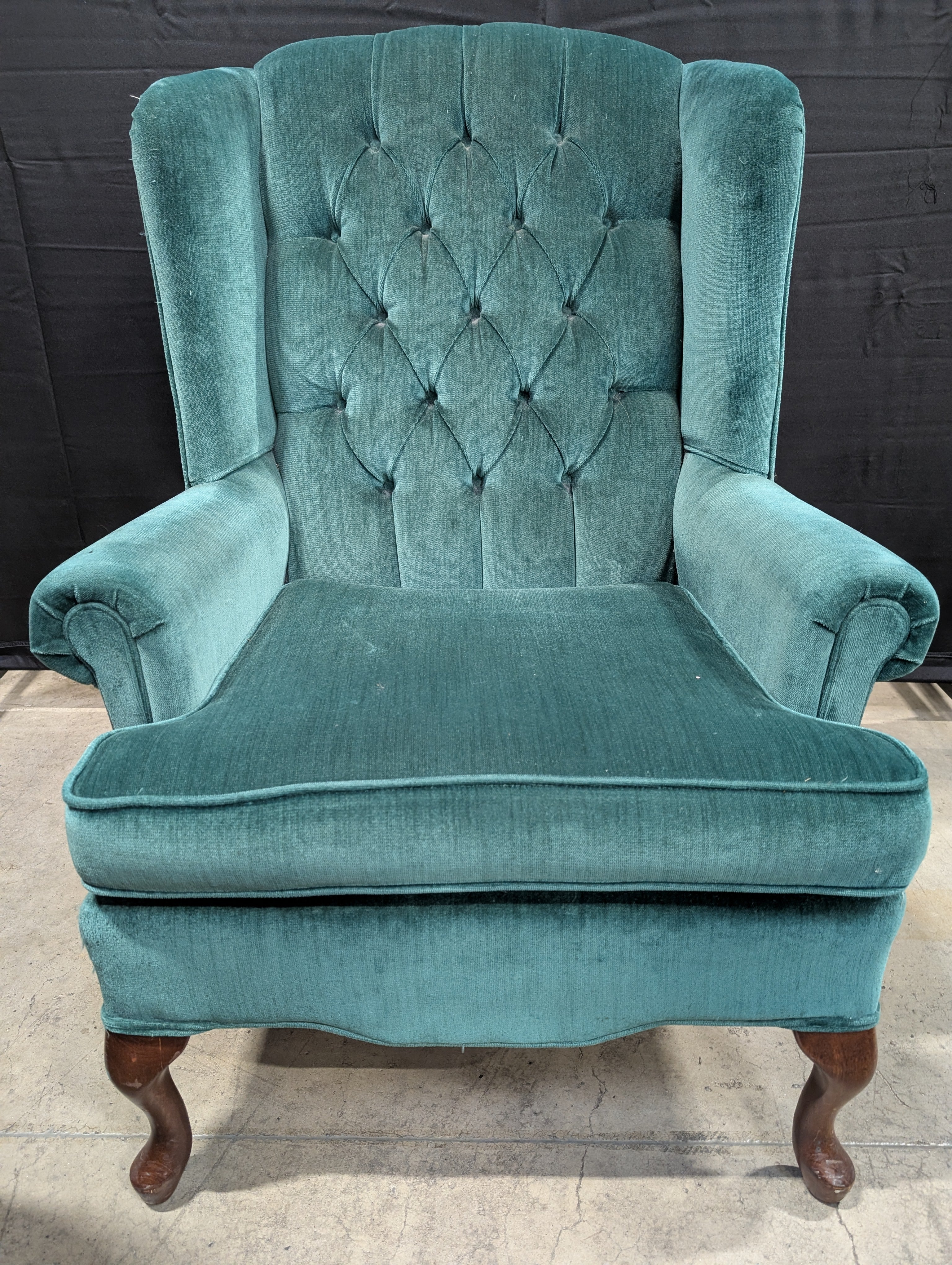 Emerald Green Velvet Tufted Wingback Armchair