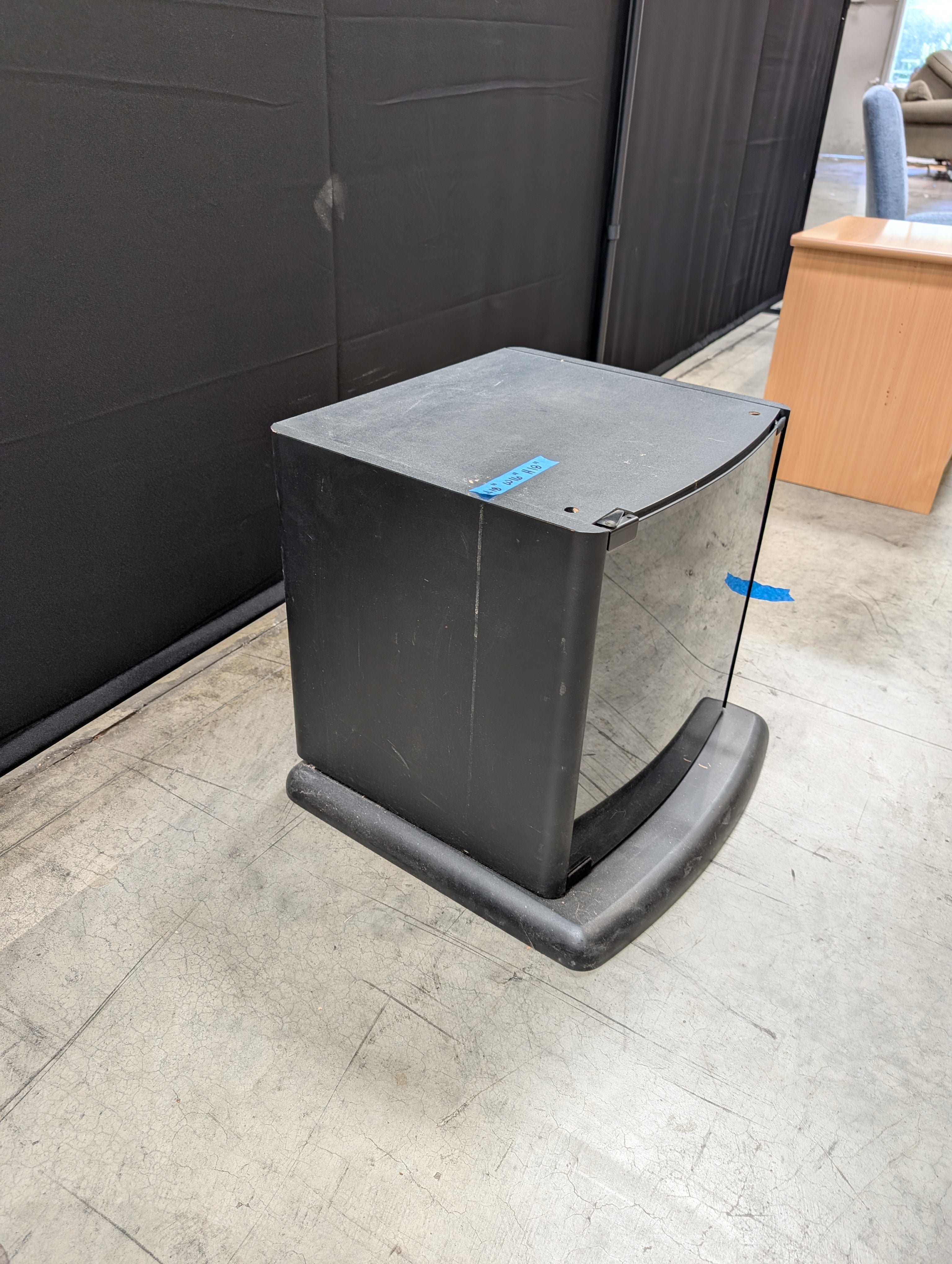 RCA Compact Black TV Stand with Glass Door and Shelves