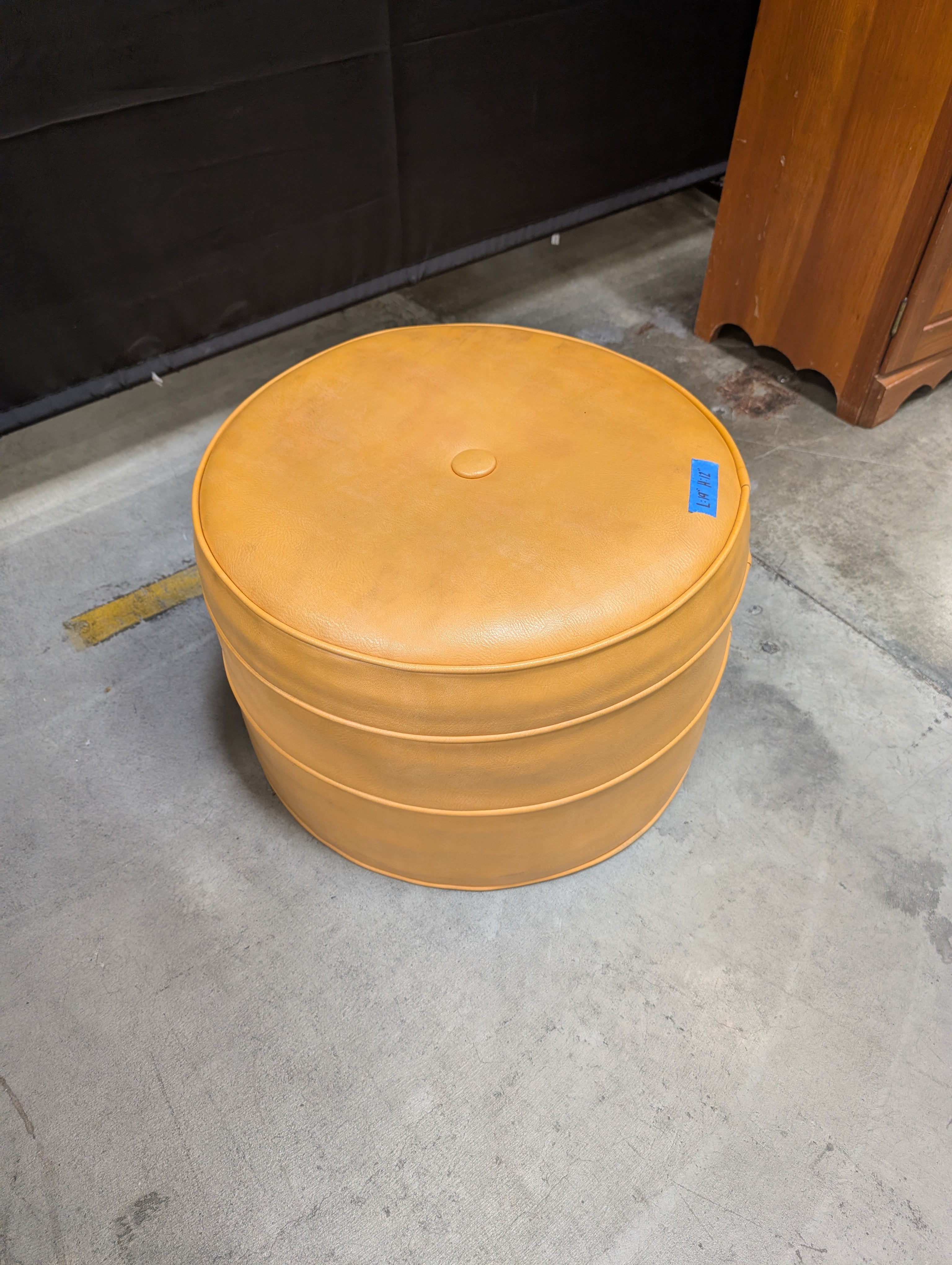 Vintage Round Yellow Ottoman with Center Button