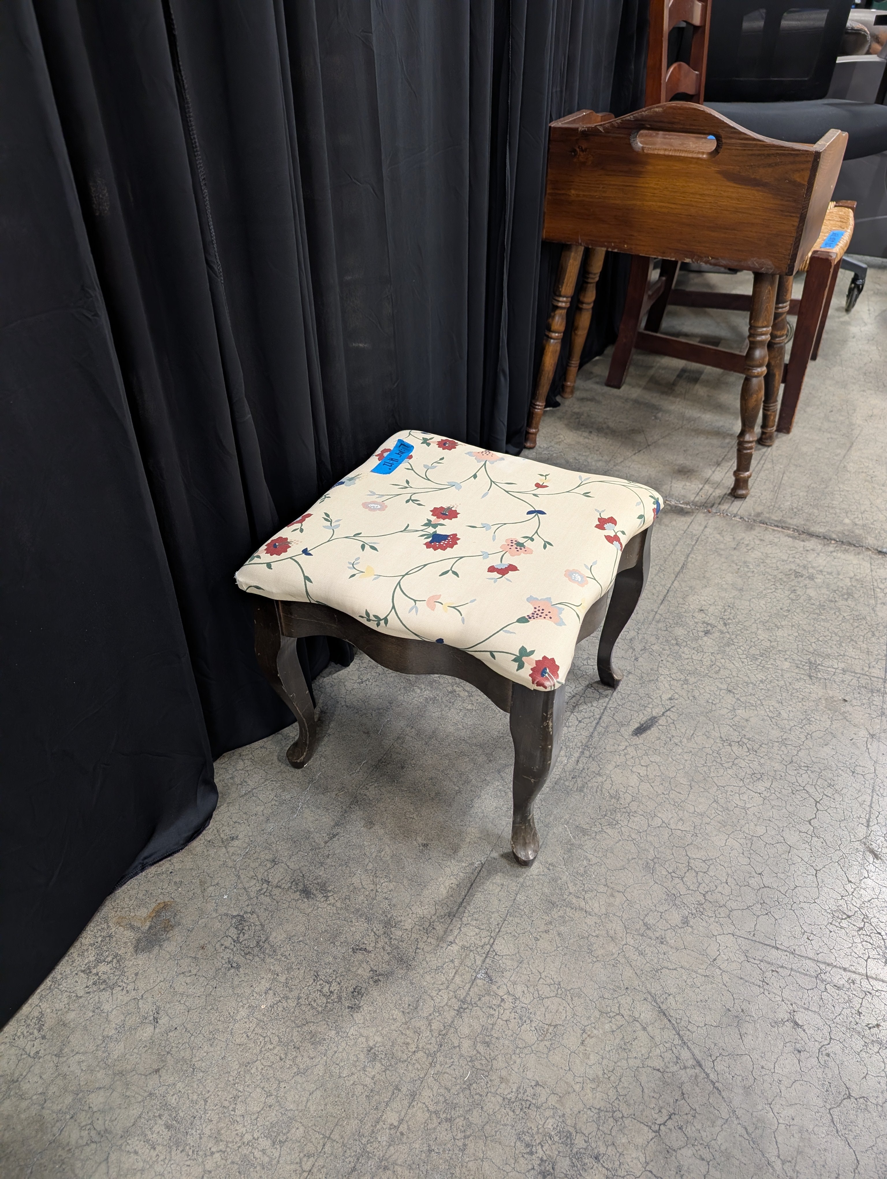 Floral Pattern Fabric Square Ottoman with Turned Legs
