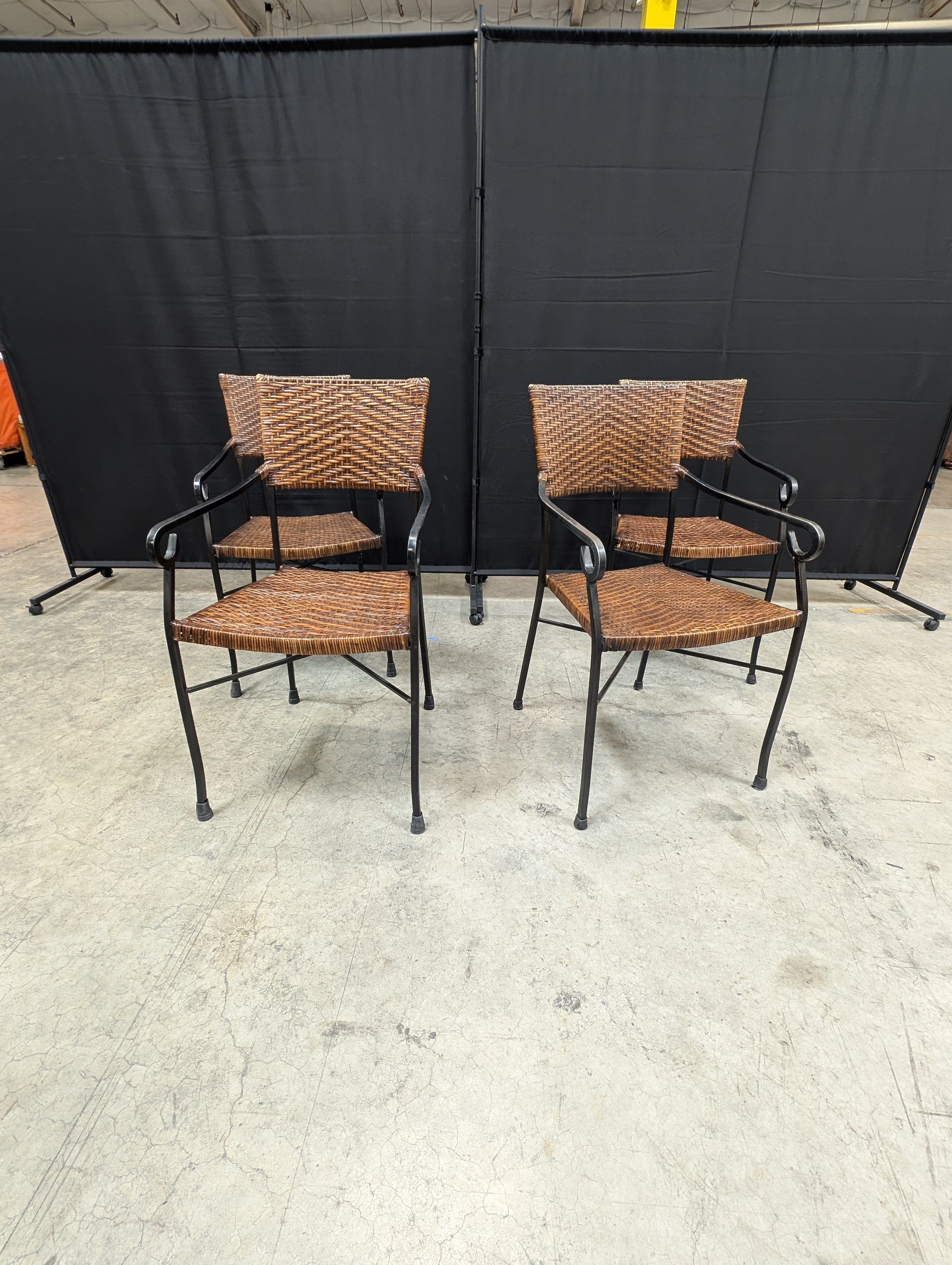 Set of Four Woven Rattan & Metal Outdoor Armchair