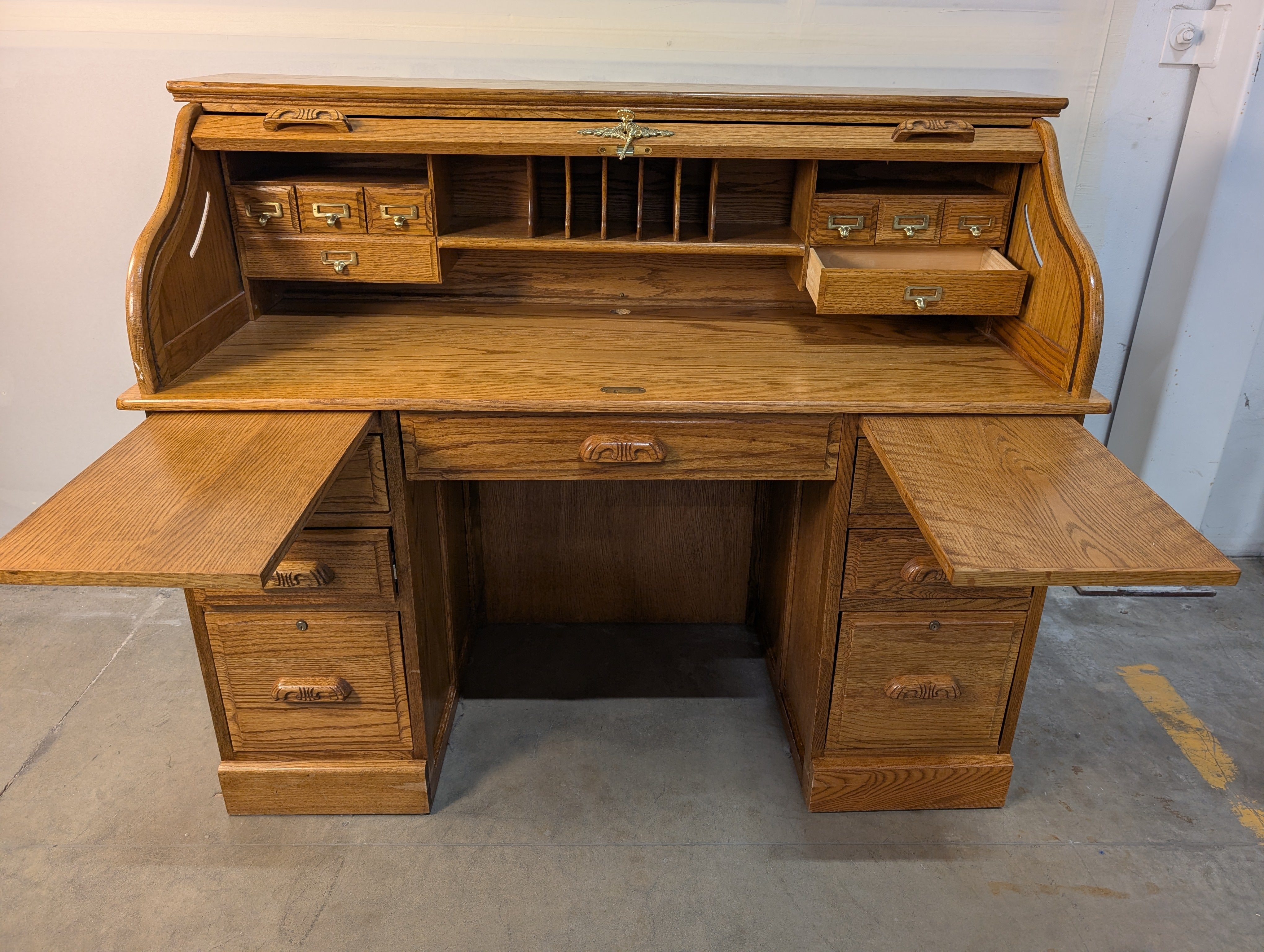 Classic Wood Roll-Top Secretary Desk with Drawers