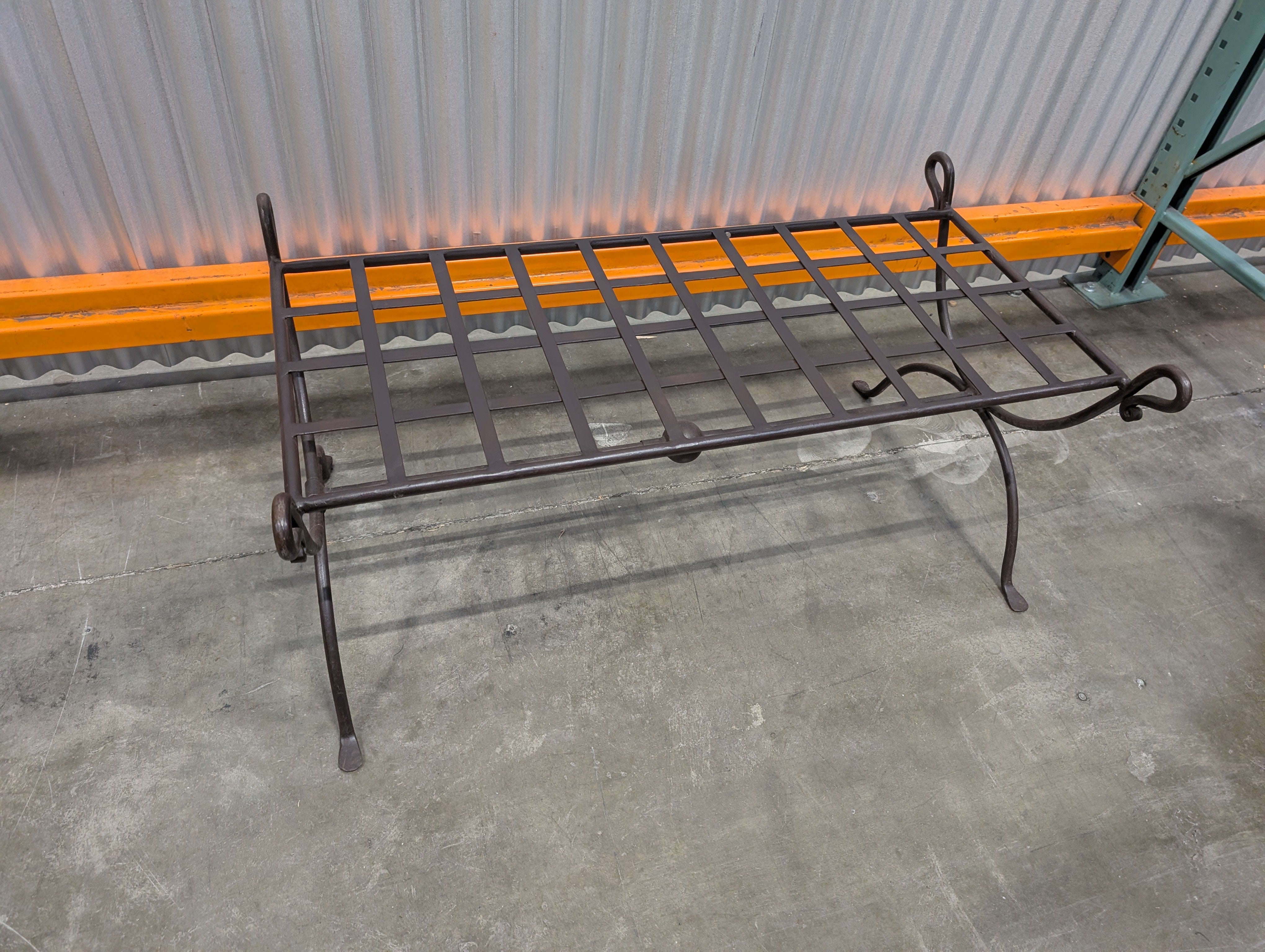 Rustic Dark Metal Grid-Top Plant Stand