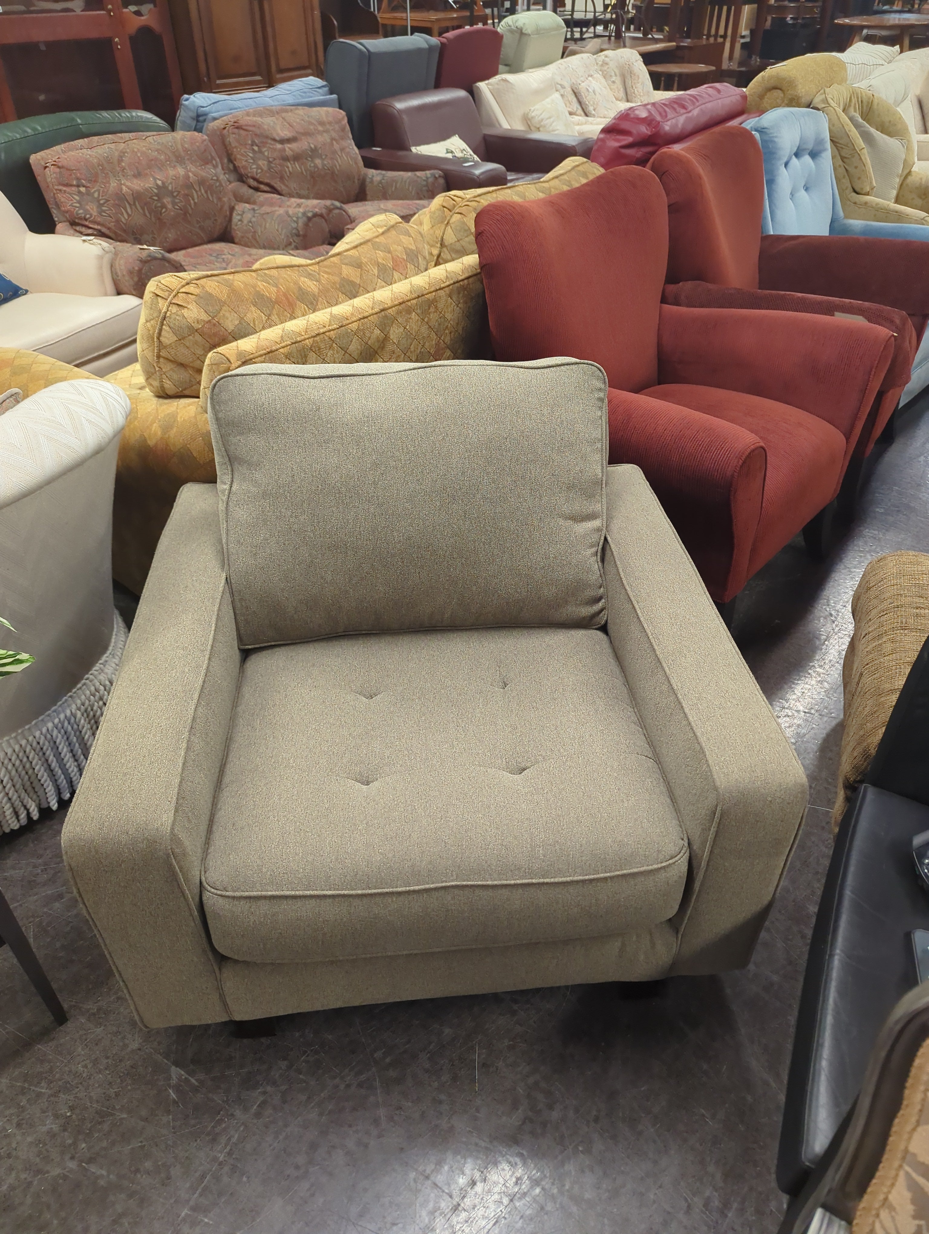 Modern Taupe Fabric Armchair