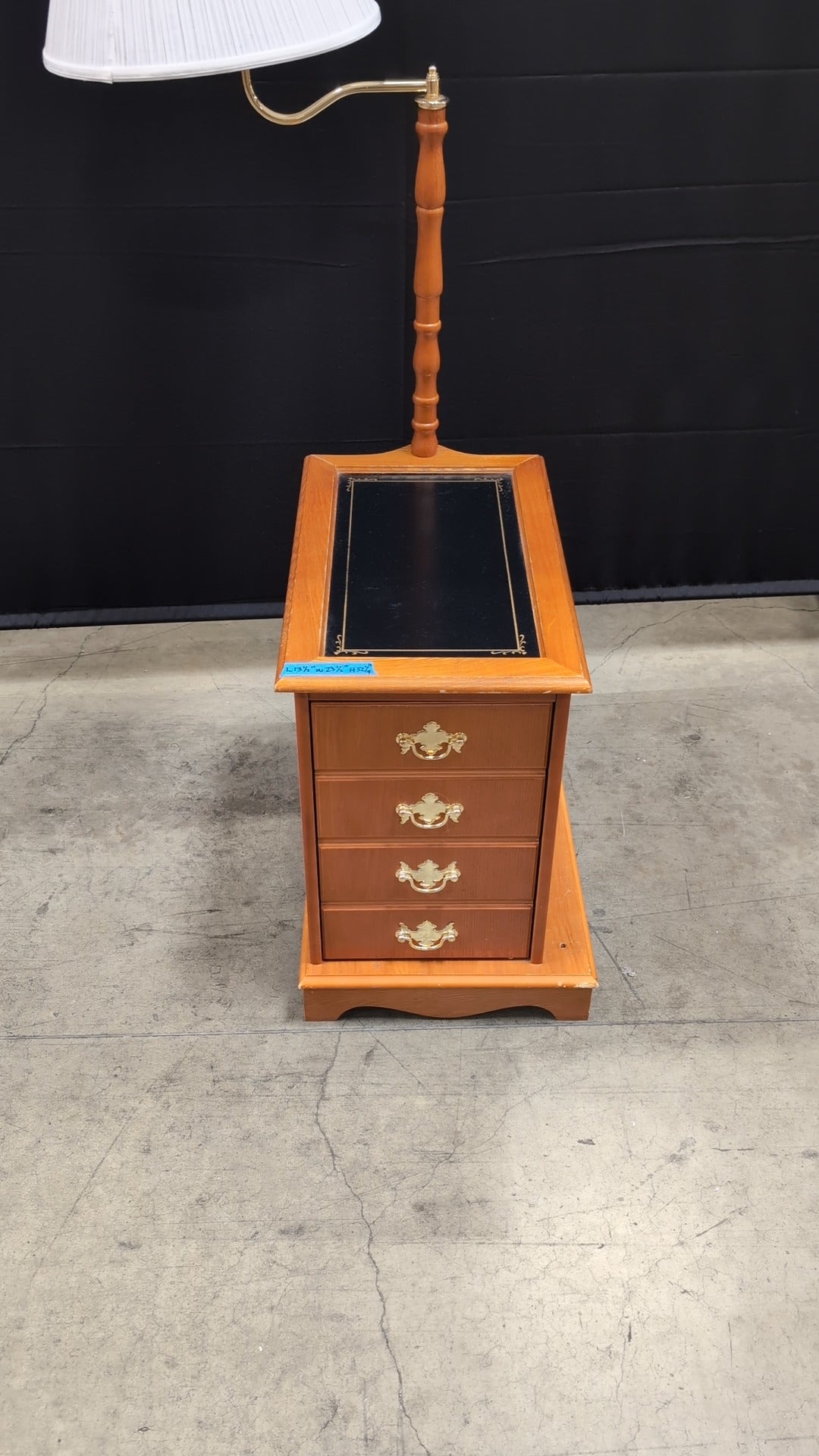 Honey Wood End Table with Integrated Lamp and Storage Cabinet