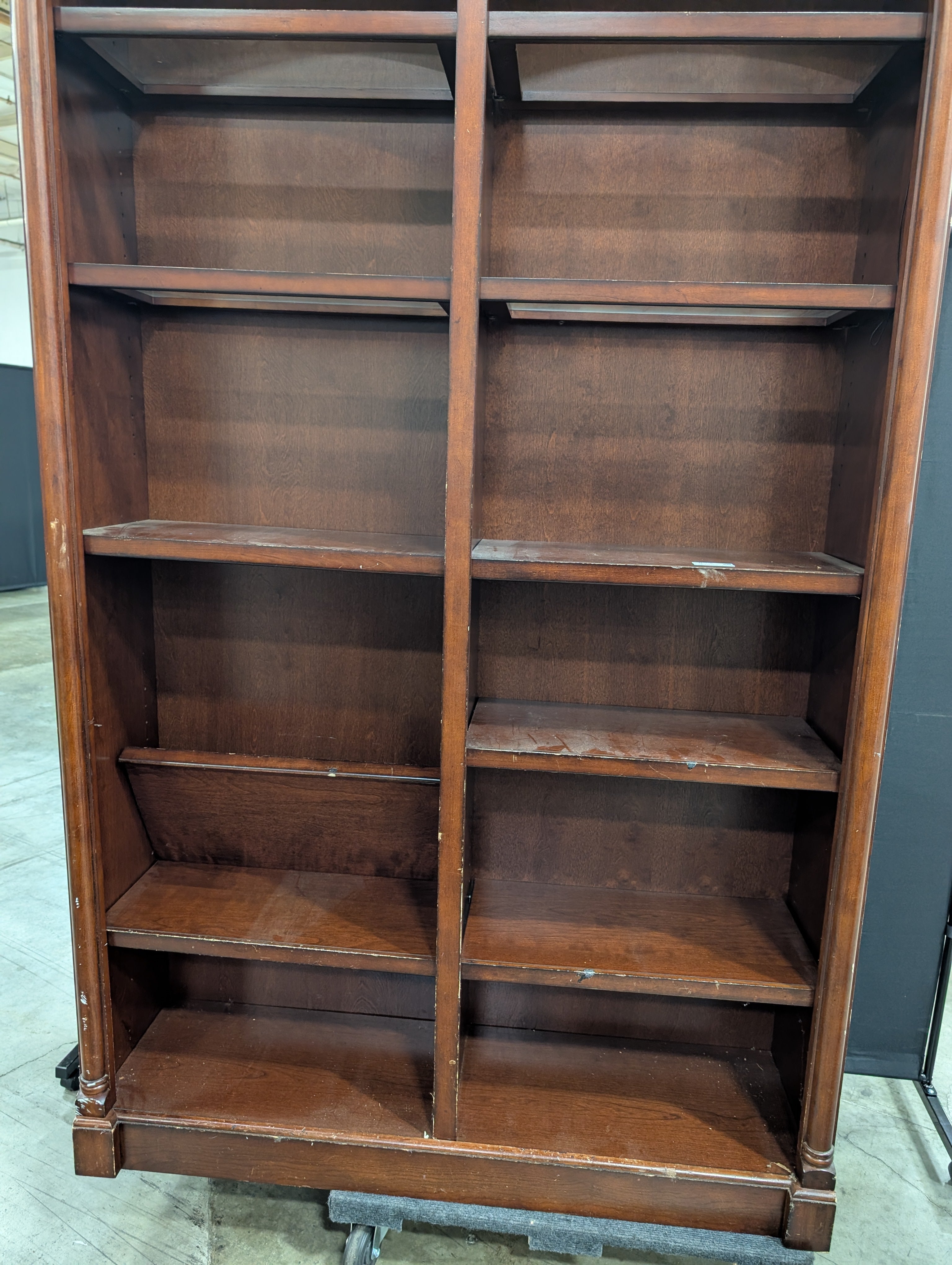 Traditional Dark Wood Bookcase with Arched Top Sections