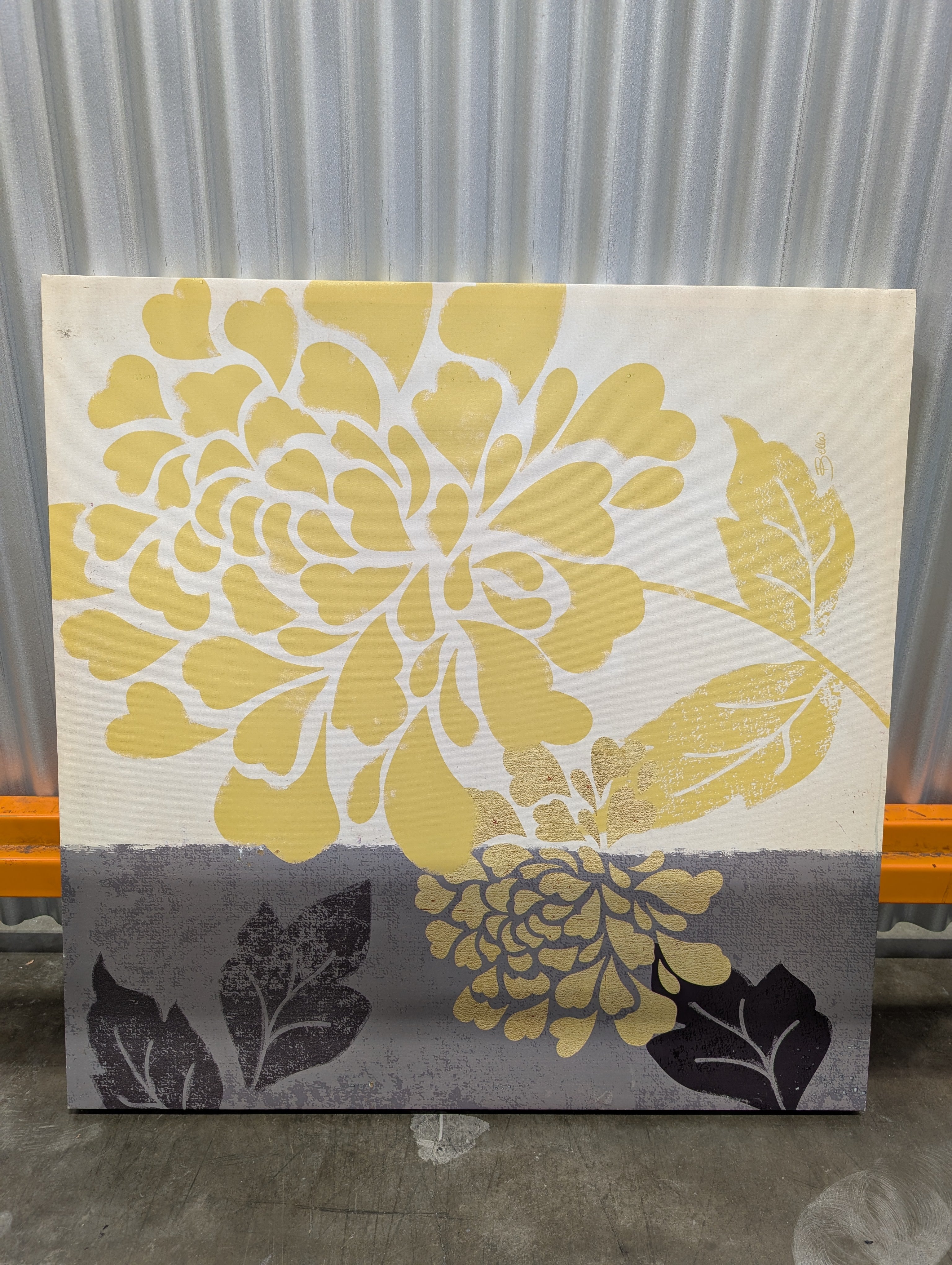 Modern Grey and Gold Floral Canvas Wall Art