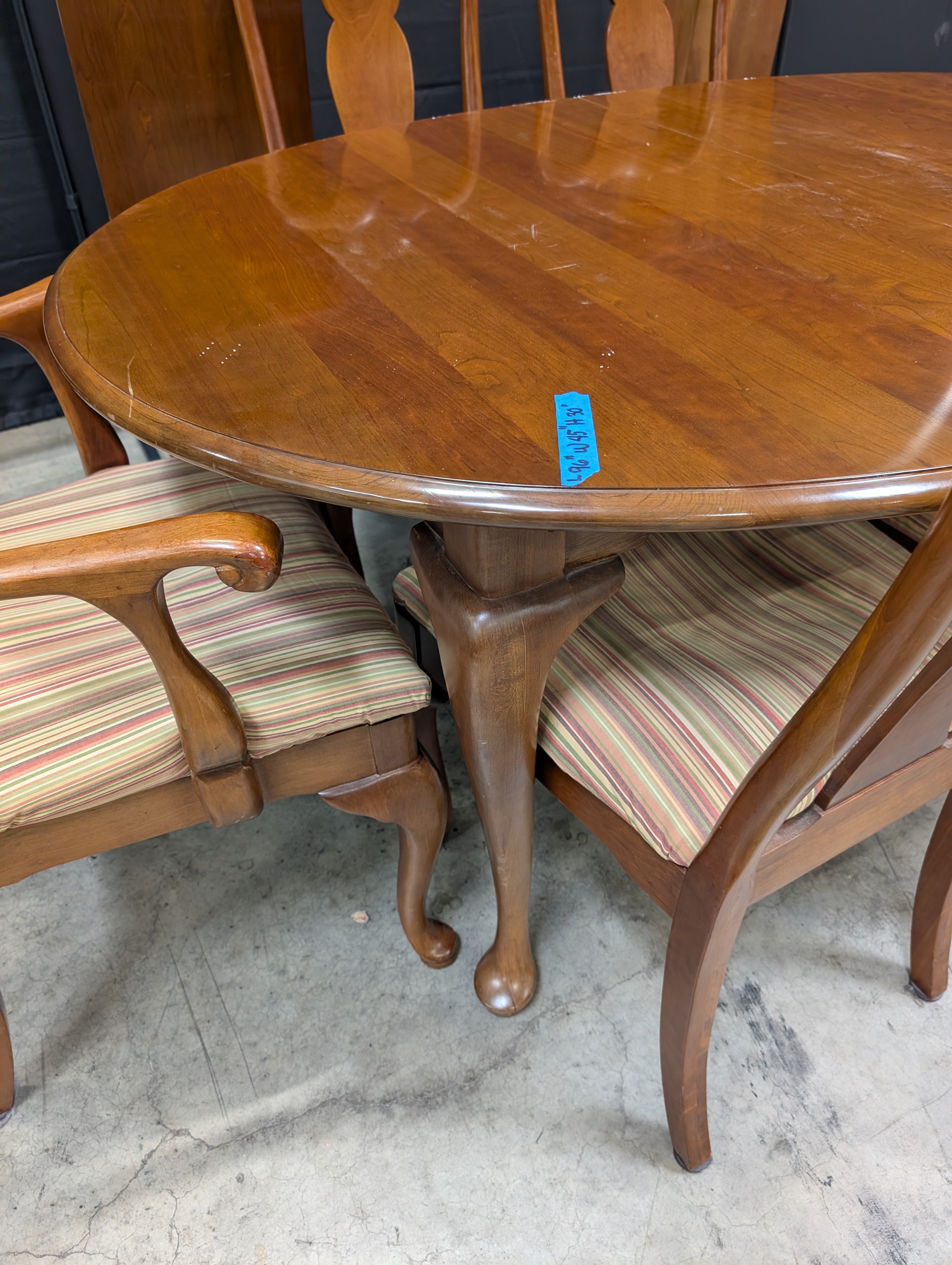 L. & J.G. Stickley Furniture Wood Dining Table with Leafs and Set of Six Carved Back Chairs