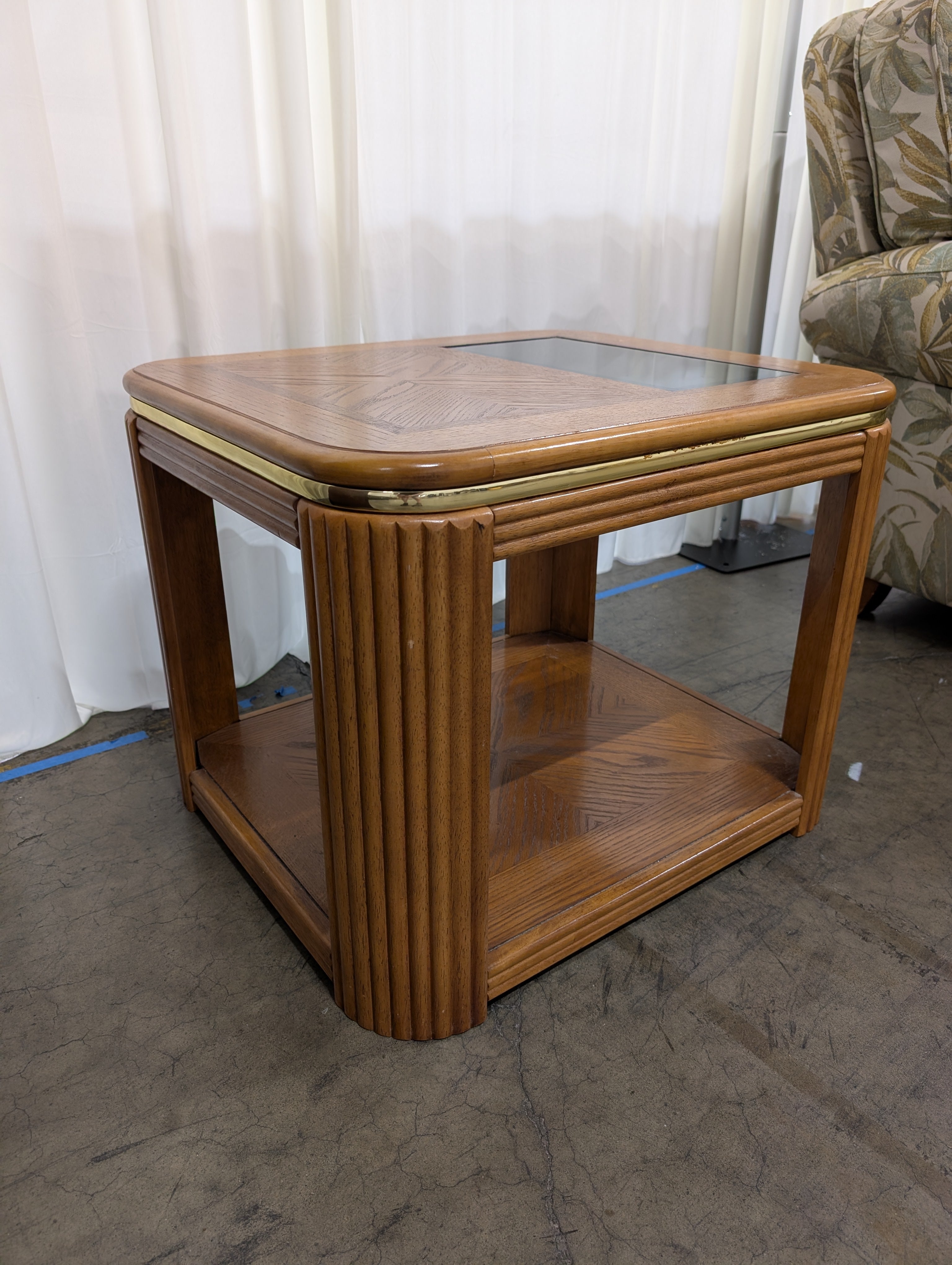 Light Oak Square End Table with Glass Insert