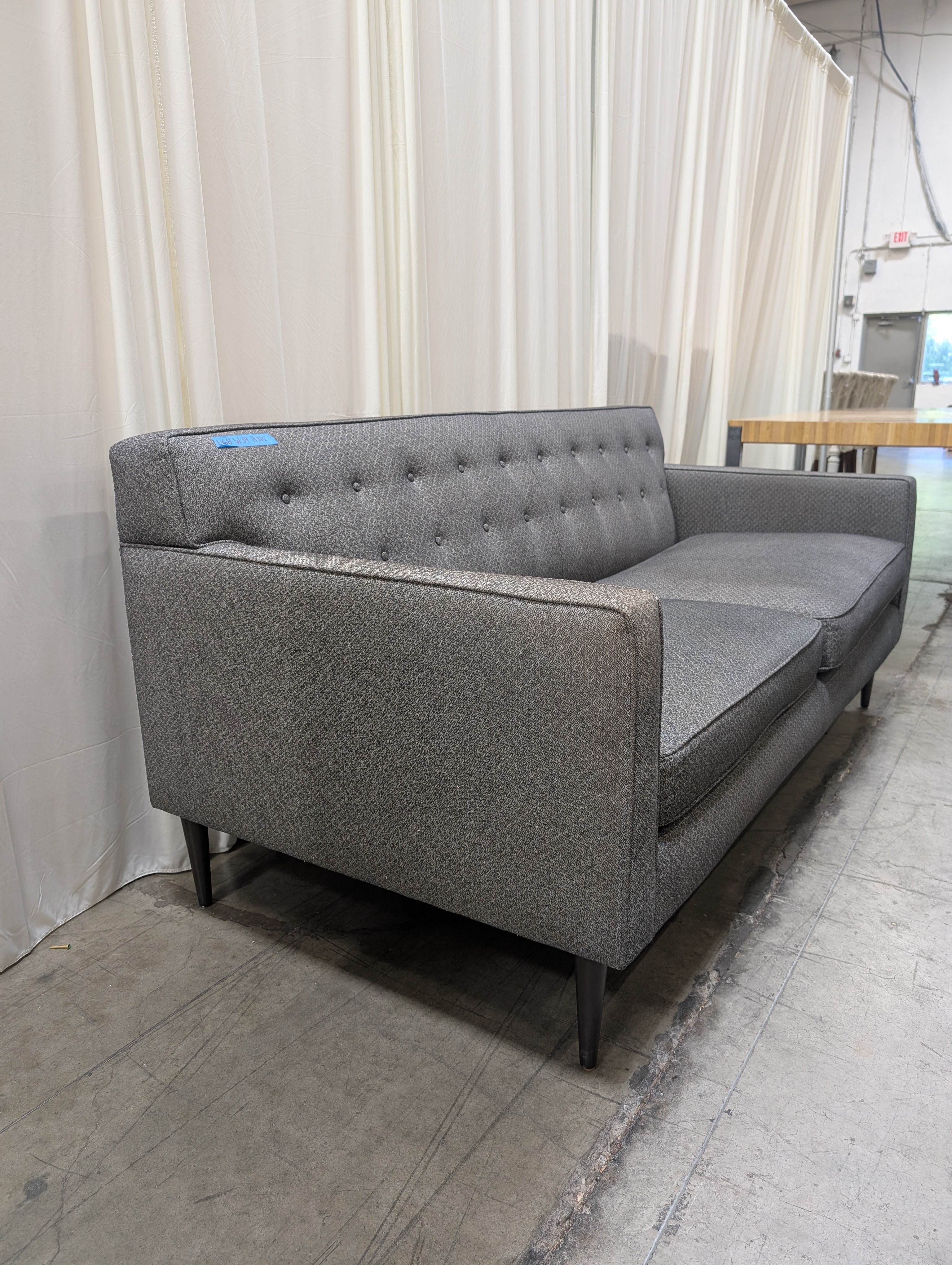 Room&Board Mid-Century Gray Patterned Couch with Button Tufting