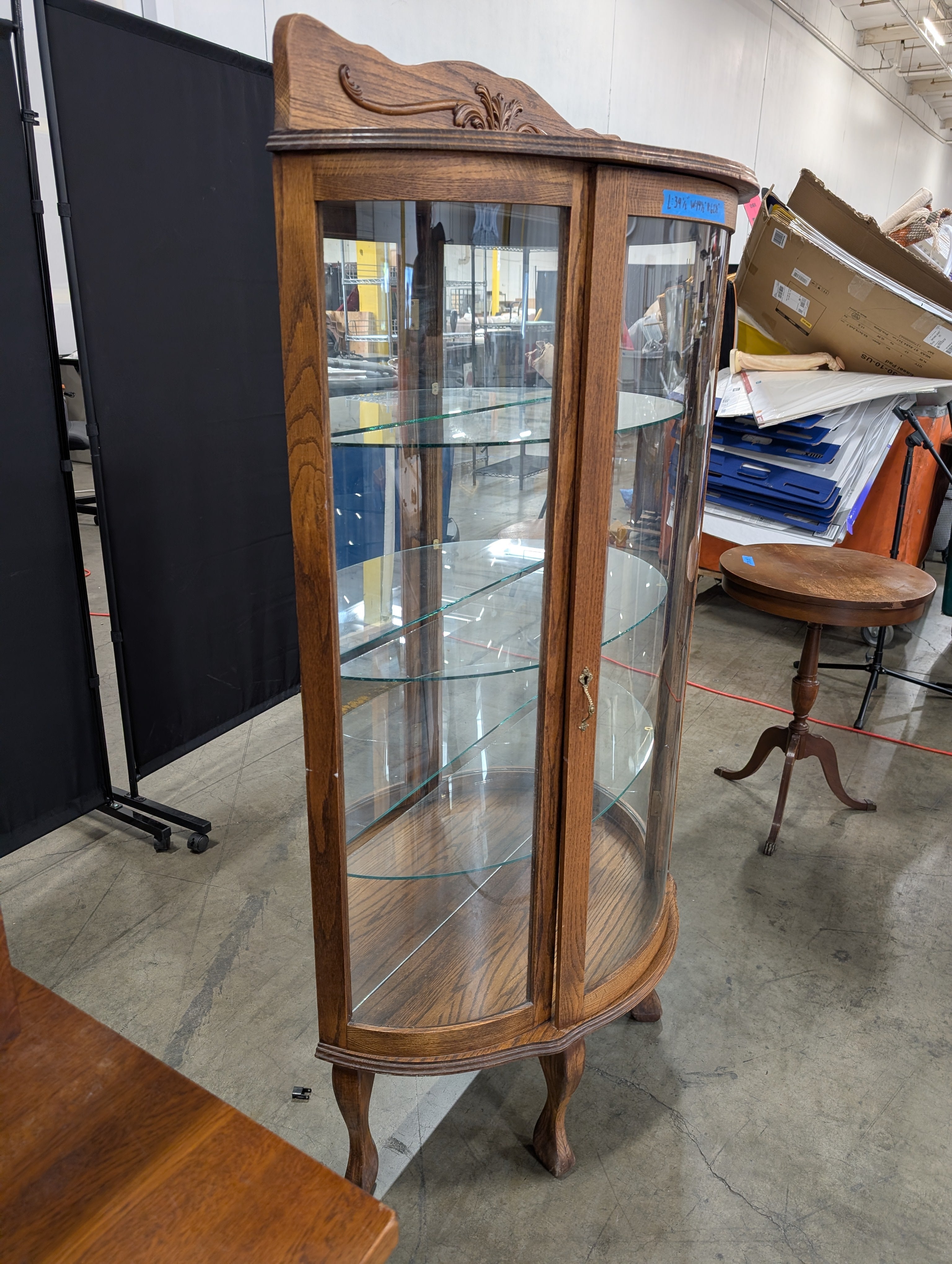 Vintage Oak Bowfront China Cabinet with Glass Shelves