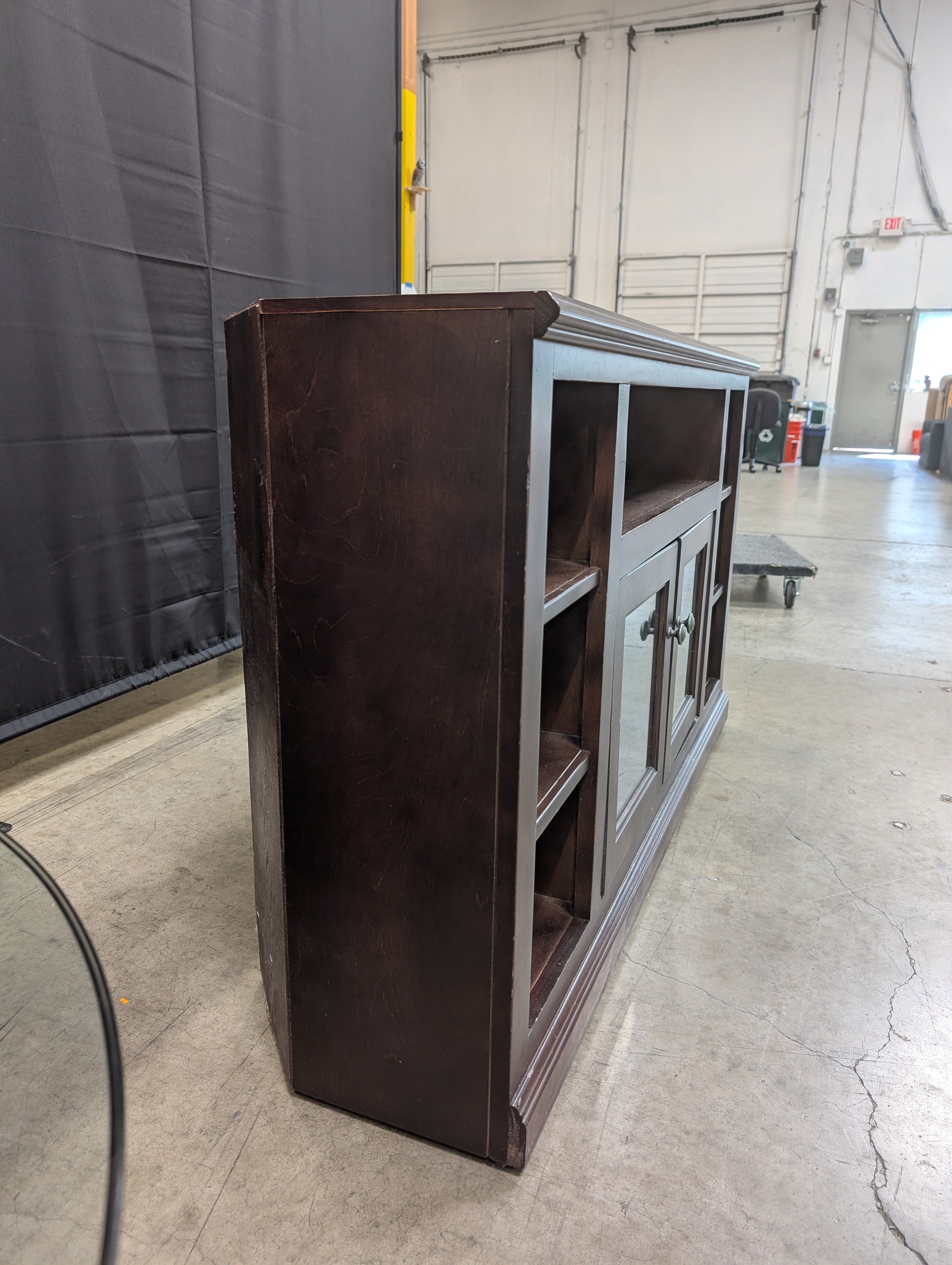 Dark Wood Corner TV Stand with Glass Doors