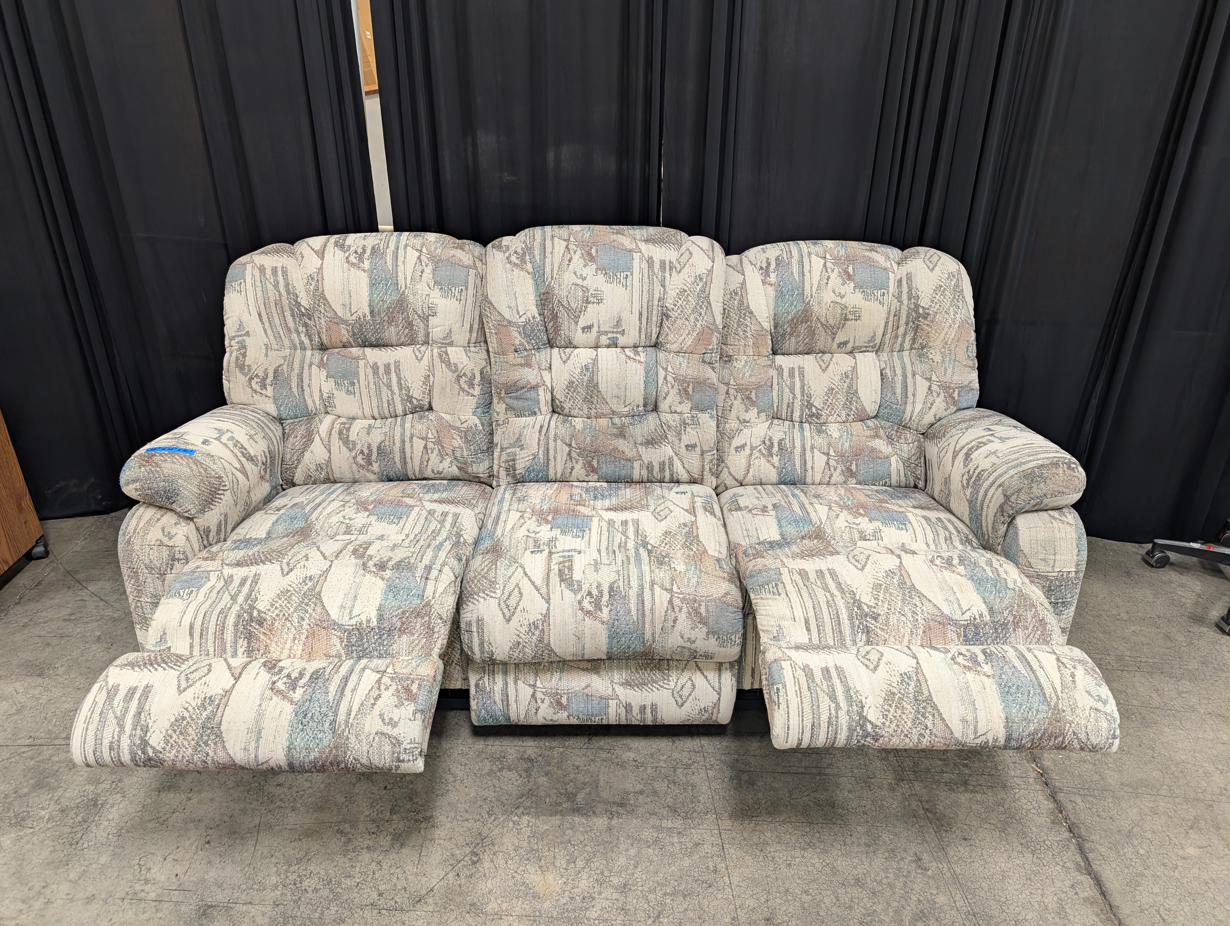 LaZboy Patterned Fabric Three-Seat Couch with Rolled Arms