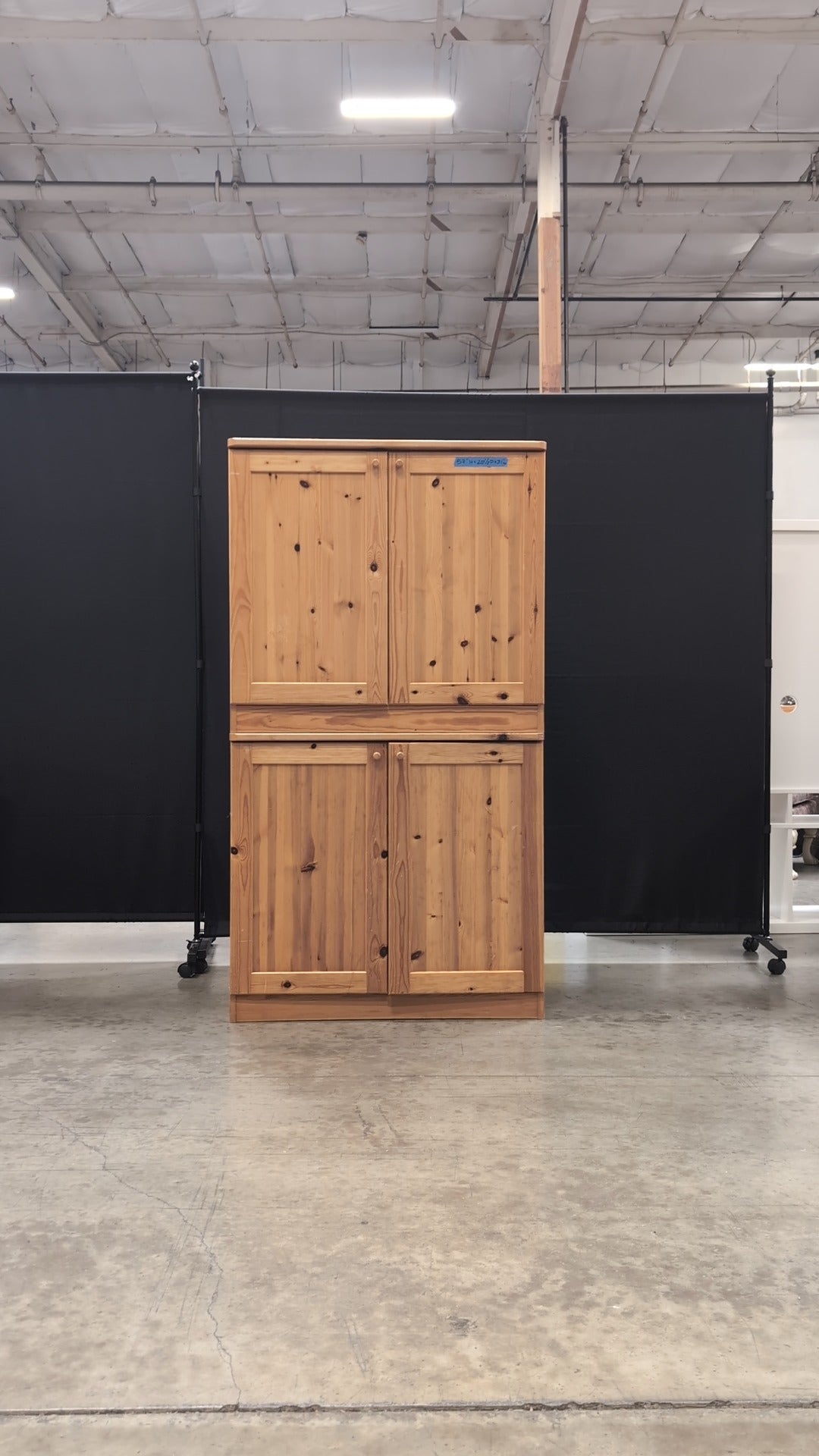 Rustic Pine Wood Storage Cabinet with Double Doors