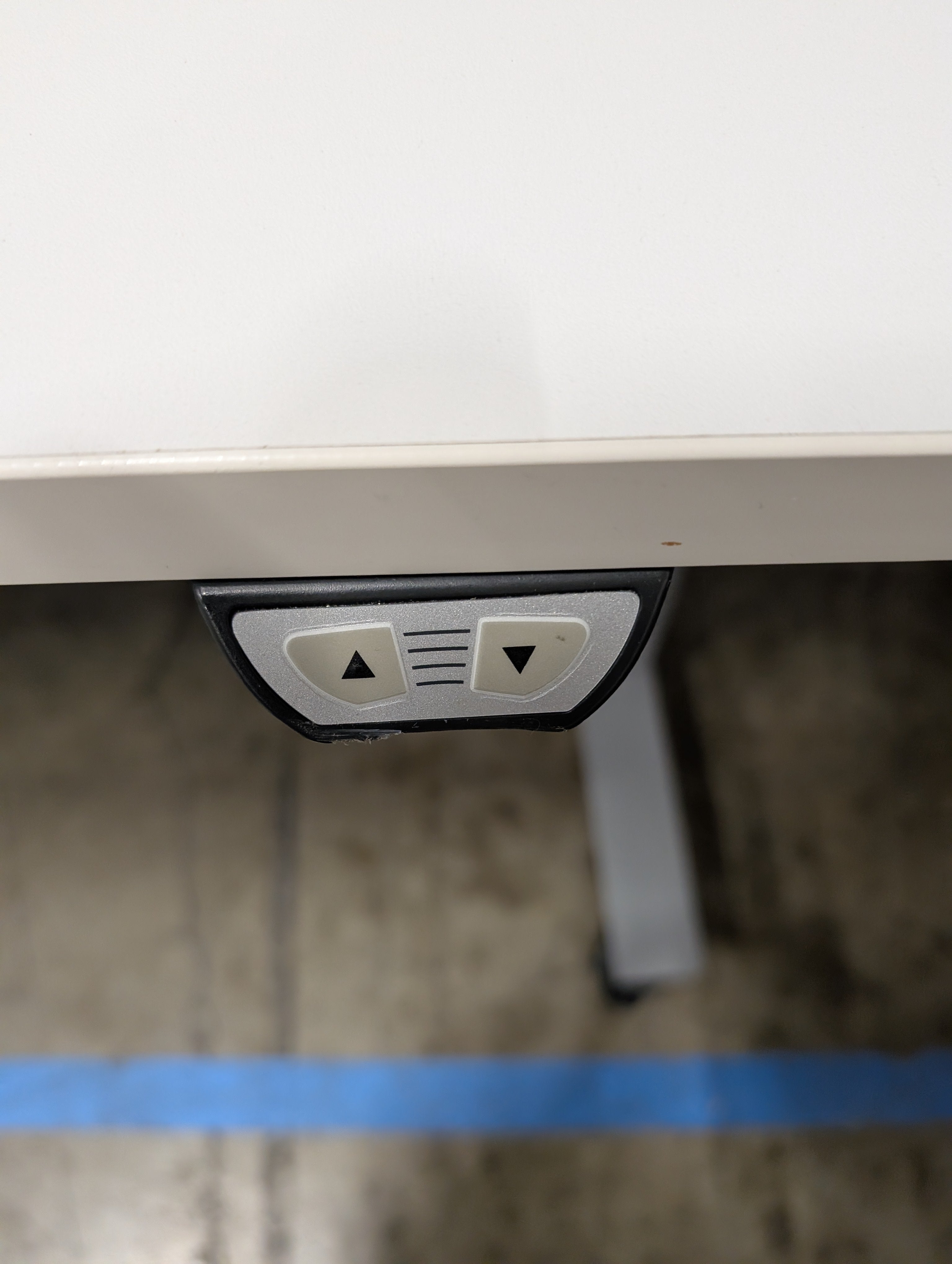 Modern Adjustable White Rectangular Office Desk with Grey Metal Base